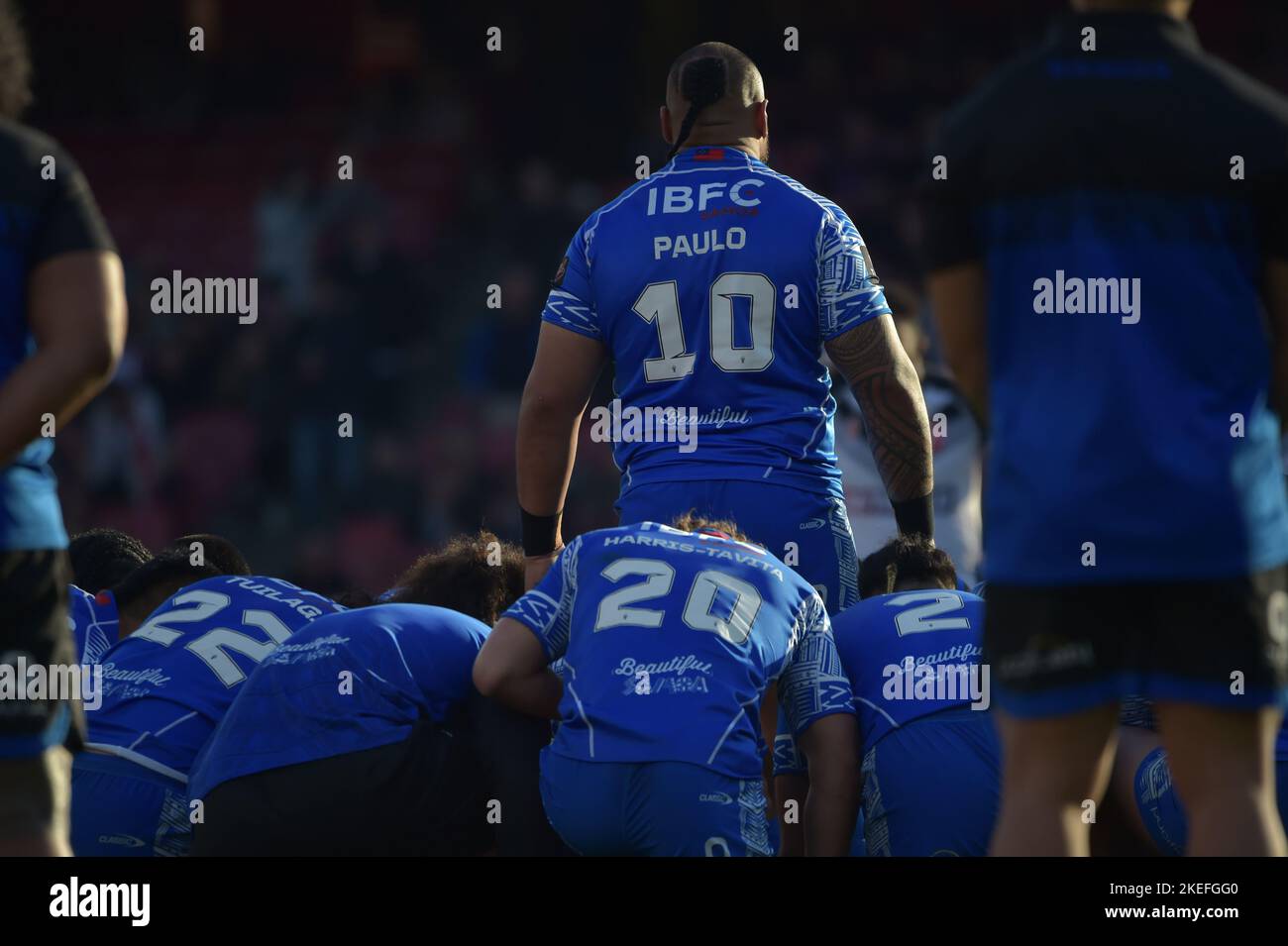 Londra, Regno Unito. 12th Nov 2022. Junior Paulo di Samoa affronta fuori Inghilterra Rugby League World Cup 2021 semifinale tra Inghilterra e Samoa presso gli Emirates, Arsenal, Londra, Regno Unito il 12 2022 novembre (Foto di Craig Cresswell/Alamy Live News) Foto Stock