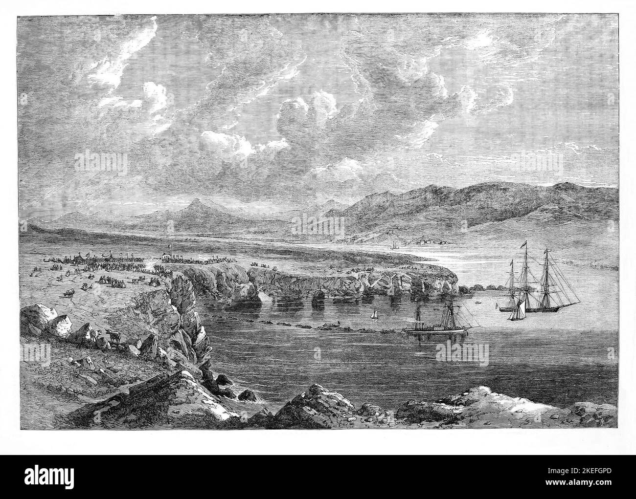 Il 'Caroline' che posa l'estremità della riva del cavo telegrafo transatlantico a Foilhommerum a Valencia, Contea di Kerry, Irlanda durante il 19th ° secolo Foto Stock
