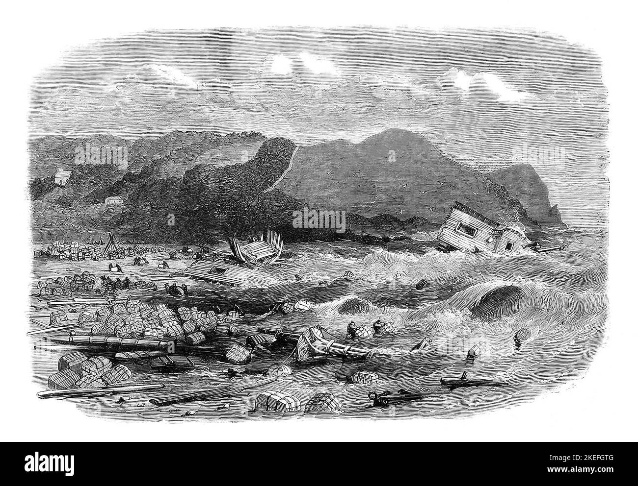 Il relitto della 'Assaye', East Indiaman, sulla costa meridionale dell'Irlanda nel 1865 Foto Stock