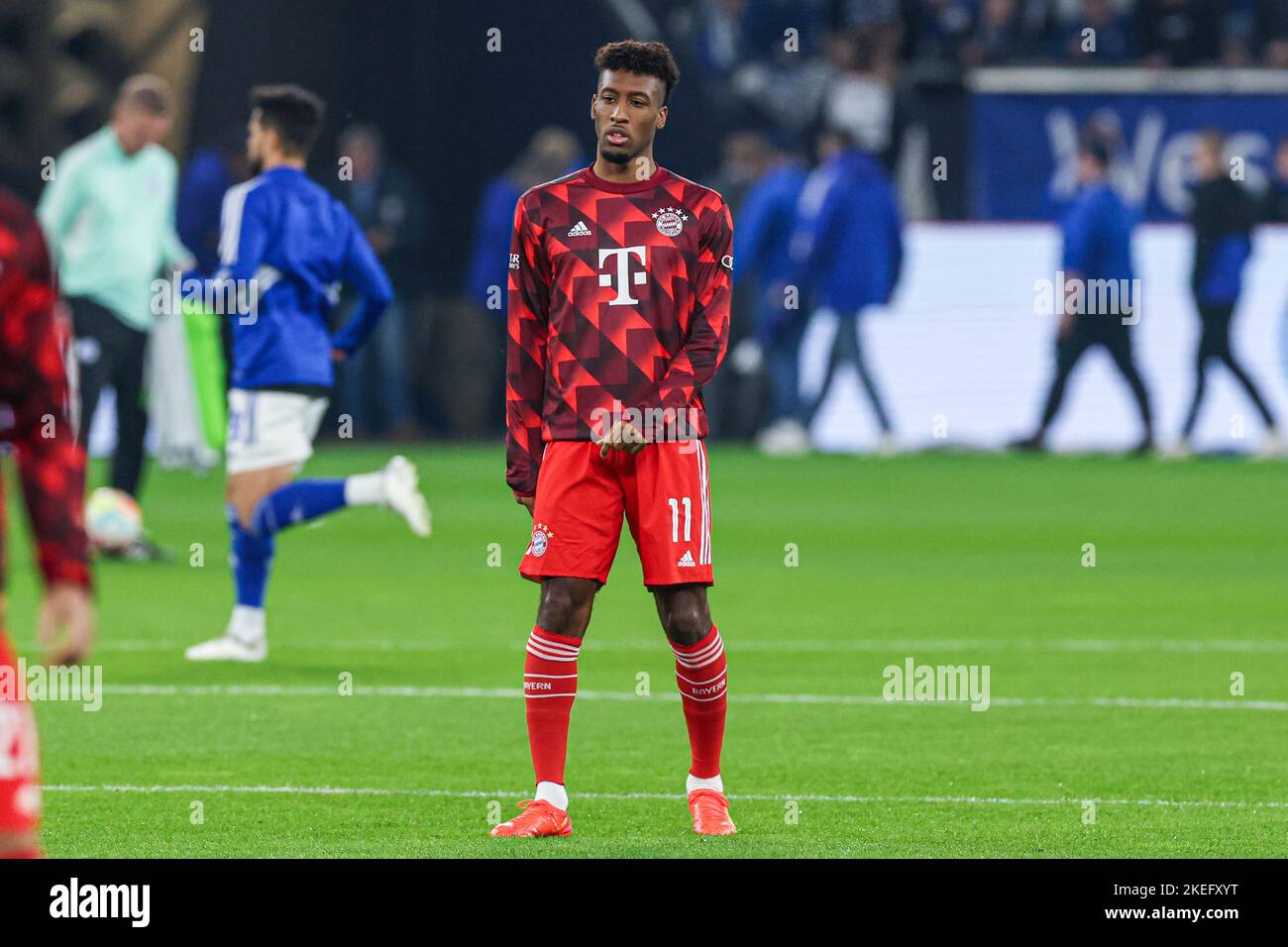 GELSENKIRCHEN, GERMANIA - 12 NOVEMBRE: Kingsley Coman del Bayern Munchen durante la partita della Bundesliga tedesca tra il FC Schalke 04 e il Bayern Munchen alla Veltins Arena il 12 novembre 2022 a Gelsenkirchen, Germania (Foto di Marcel ter Bals/Orange Pictures) Foto Stock