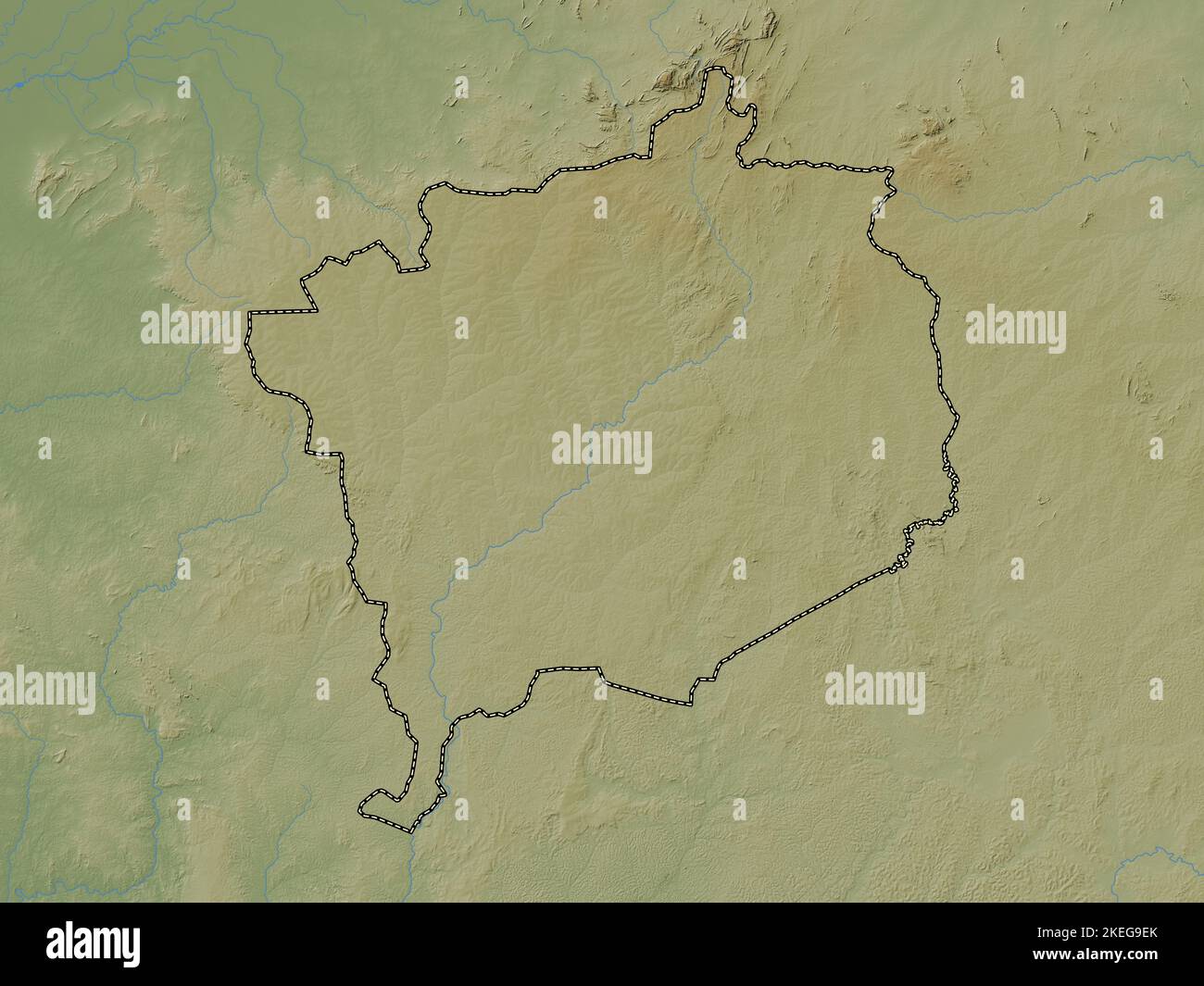 Haute-Kotto, prefettura della Repubblica Centrafricana. Mappa di altitudine colorata con laghi e fiumi Foto Stock