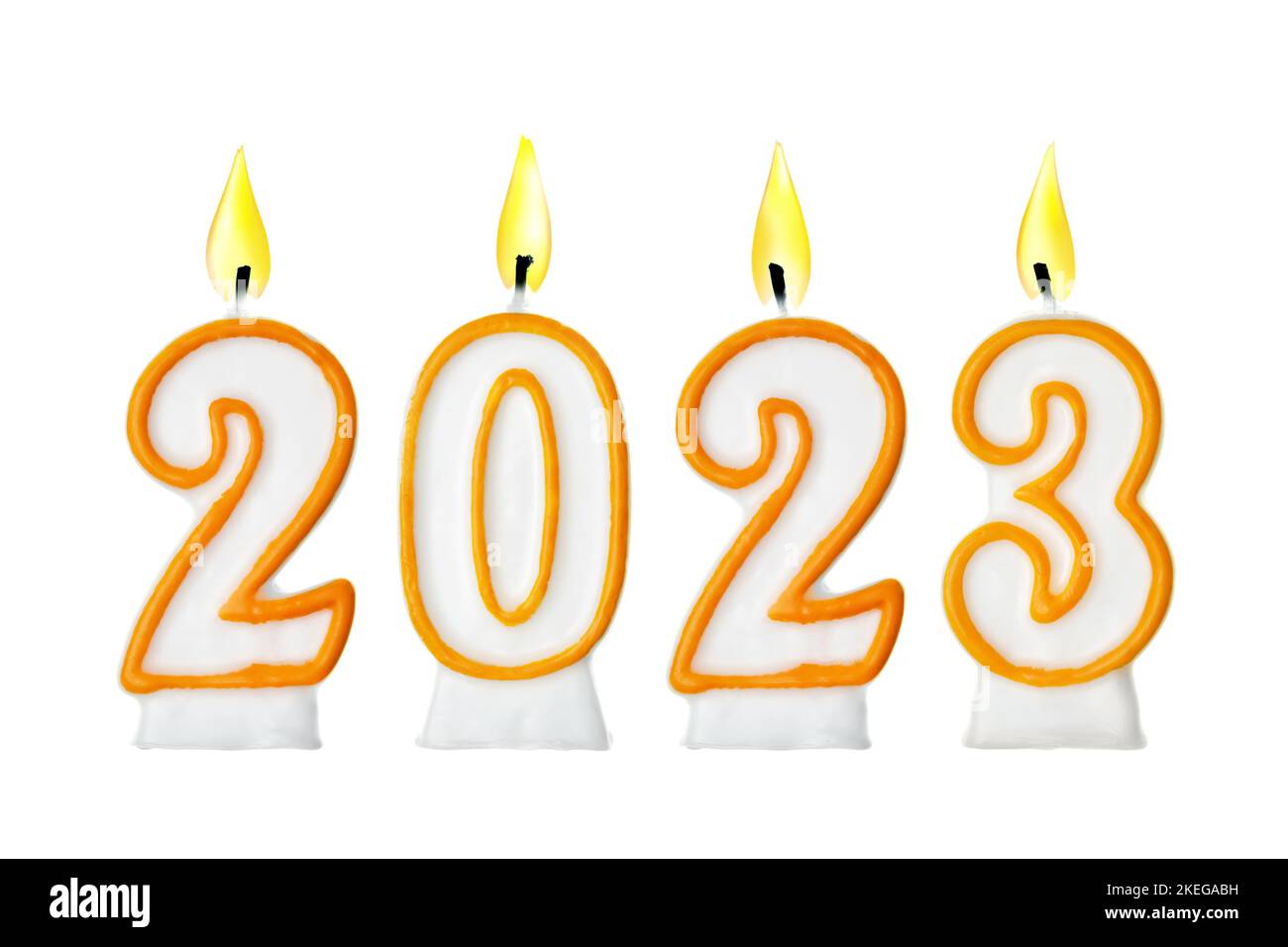 Capodanno 2023 - candele bruciate isolate su sfondo bianco Foto Stock