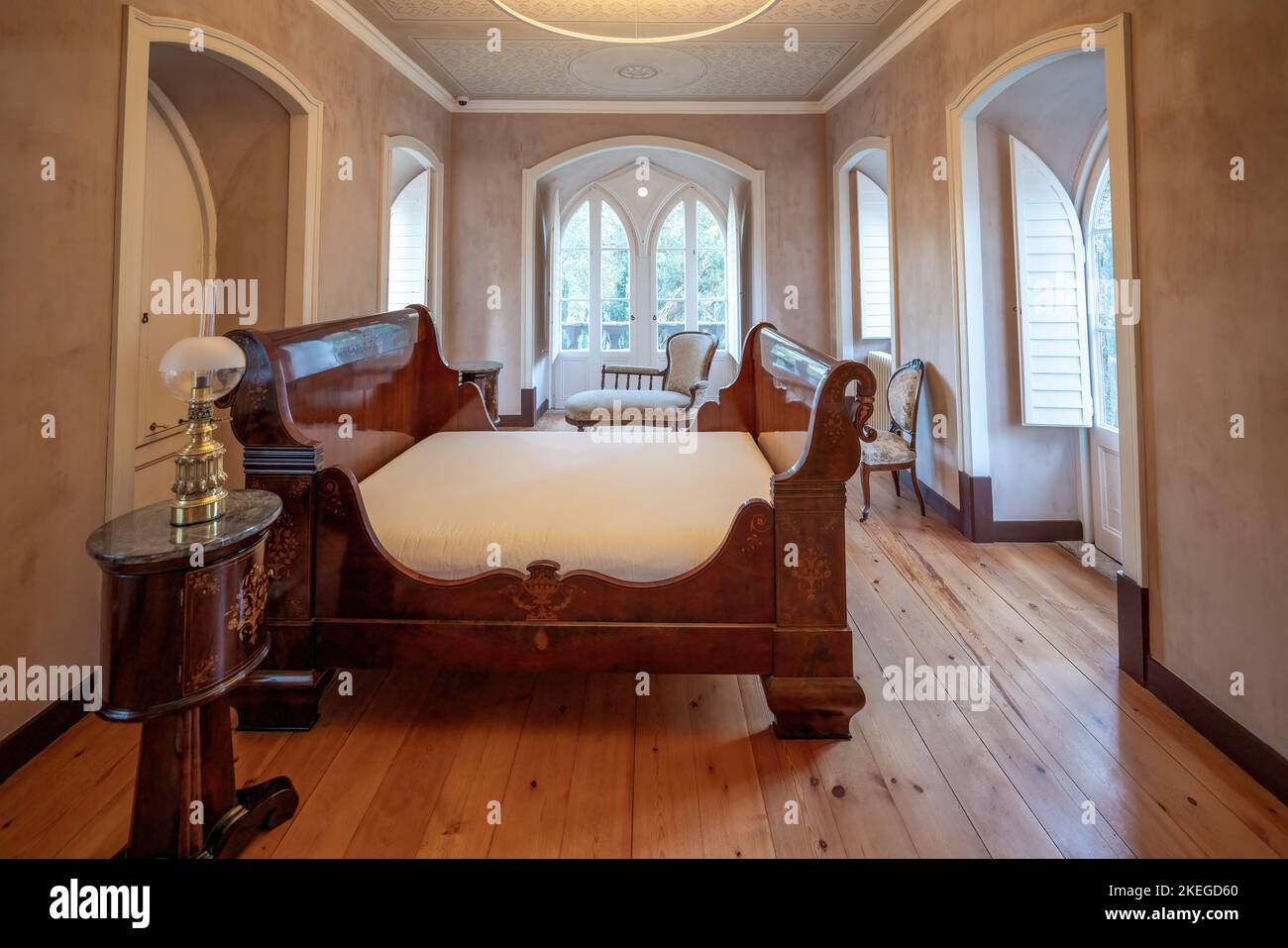 Camera da letto principale della contessa di Edla a pena Palace Park - Sintra, Portogallo Foto Stock
