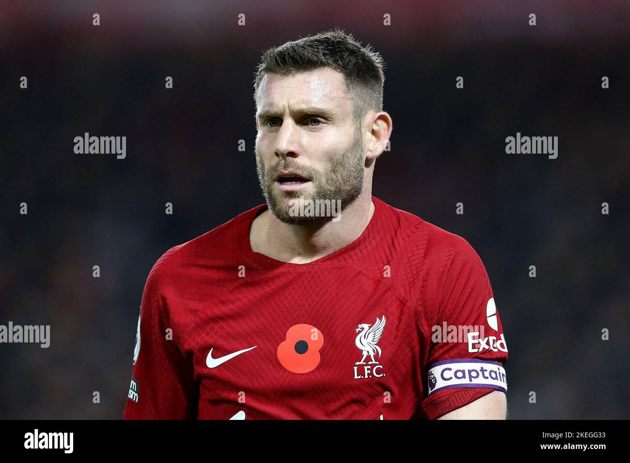 Liverpool, Regno Unito. 12th Nov 2022. James Milner di Liverpool guarda. Incontro Premier League, Liverpool contro Southampton ad Anfield a Liverpool sabato 12th novembre 2022. Questa immagine può essere utilizzata solo per scopi editoriali. Solo per uso editoriale, licenza richiesta per uso commerciale. Nessun utilizzo nelle scommesse, nei giochi o nelle pubblicazioni di un singolo club/campionato/giocatore. pic di Chris Stading/Andrew Orchard SPORTS photography/Alamy Live news Credit: Andrew Orchard SPORTS photography/Alamy Live News Foto Stock