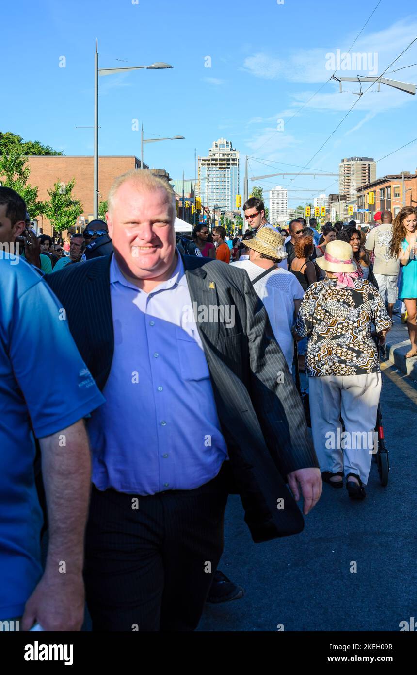 Rob Ford visita salsa sulla St. Clair Avenue West a Toronto, Canada, 2012 Foto Stock