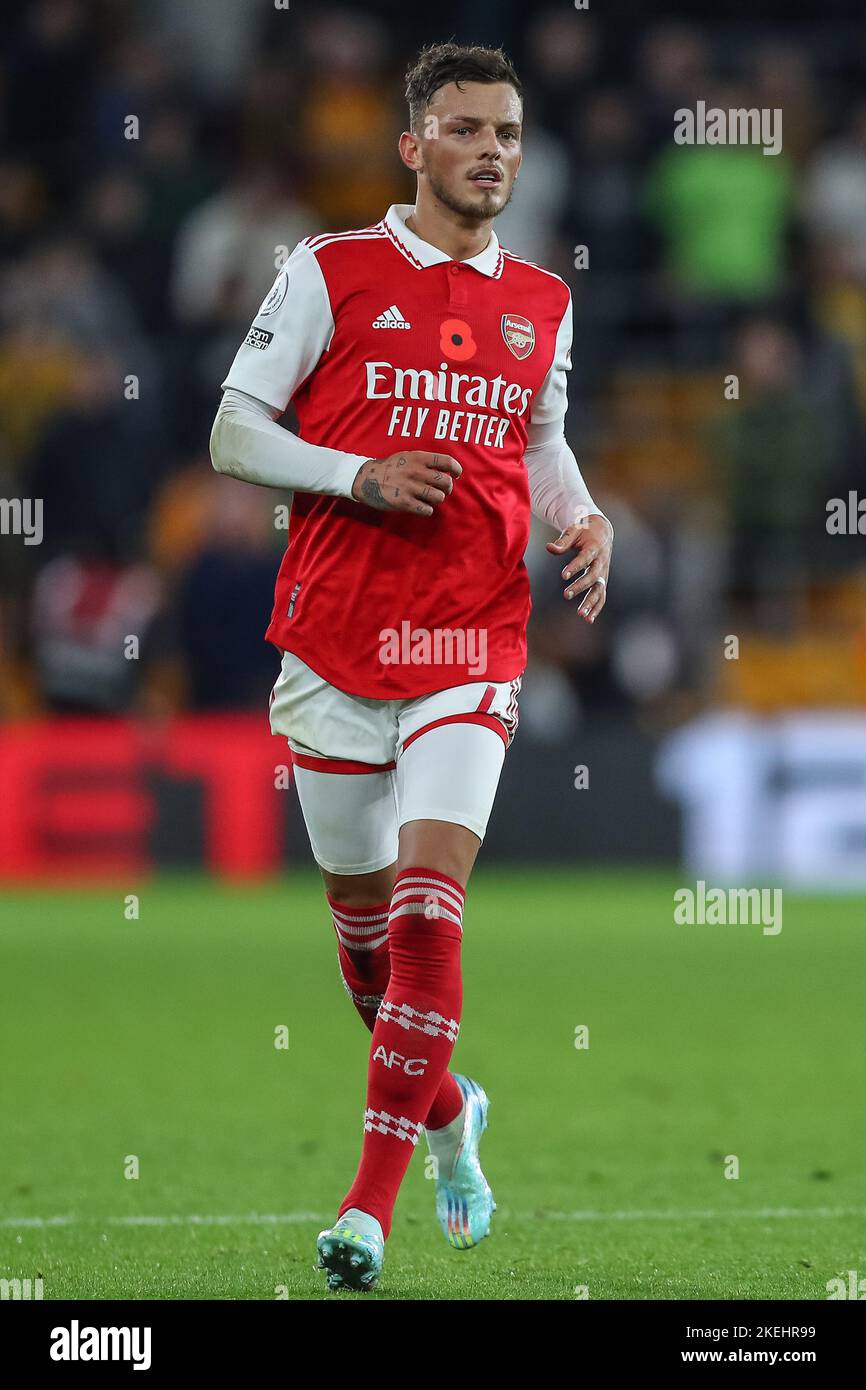 Wolverhampton, Regno Unito. 12th Nov 2022. Ben White #4 di Arsenal durante la partita della Premier League Wolverhampton Wanderers vs Arsenal a Molineux, Wolverhampton, Regno Unito, 12th novembre 2022 (Foto di Gareth Evans/News Images) Credit: News Images LTD/Alamy Live News Foto Stock