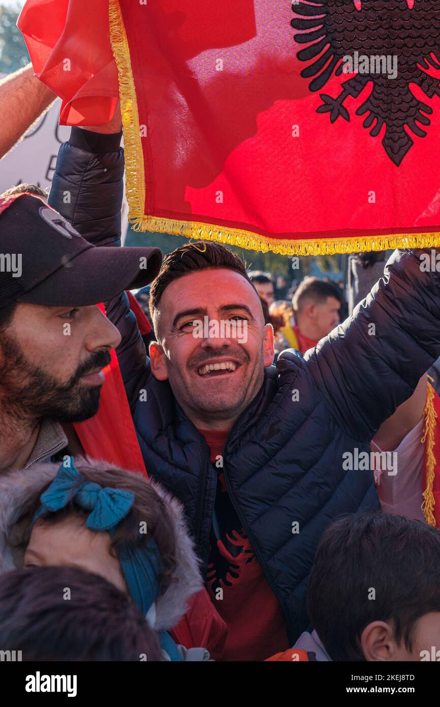 Gli albanesi con sede a Londra sono venuti fuori in grande dopo che Suella Braverman ha implicato che gli albanesi che sono venuti nel Regno Unito sono criminali Foto Stock