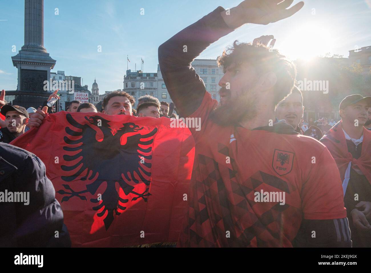 Gli albanesi con sede a Londra sono venuti fuori in grande dopo che Suella Braverman ha implicato che gli albanesi che sono venuti nel Regno Unito sono criminali Foto Stock