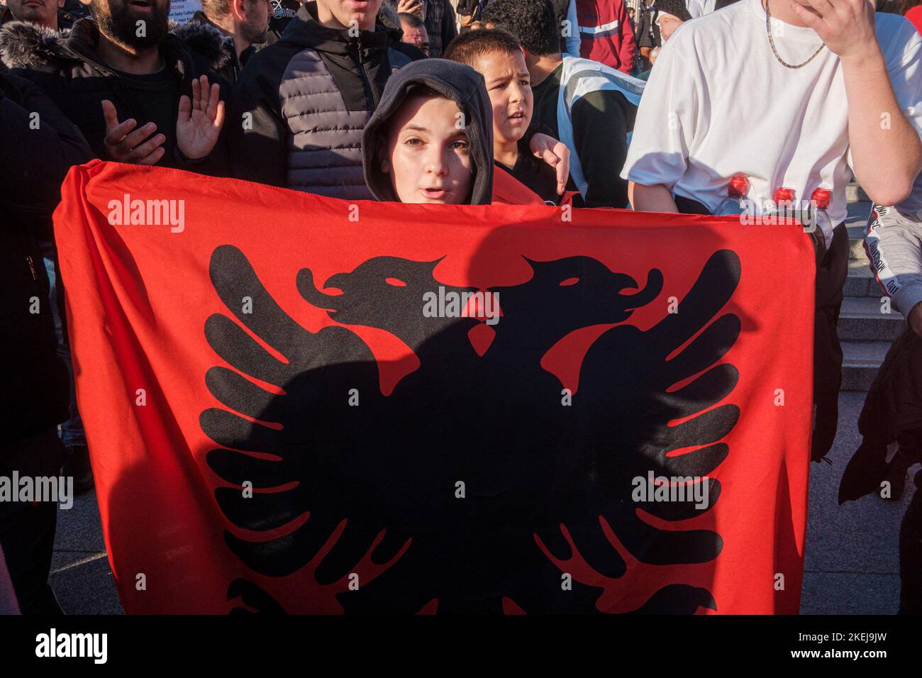 Gli albanesi con sede a Londra sono venuti fuori in grande dopo che Suella Braverman ha implicato che gli albanesi che sono venuti nel Regno Unito sono criminali Foto Stock