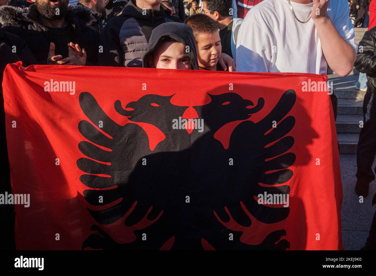 Gli albanesi con sede a Londra sono venuti fuori in grande dopo che Suella Braverman ha implicato che gli albanesi che sono venuti nel Regno Unito sono criminali Foto Stock