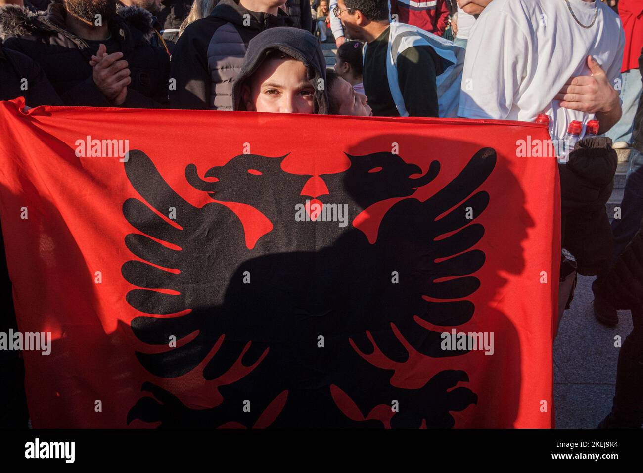 Gli albanesi con sede a Londra sono venuti fuori in grande dopo che Suella Braverman ha implicato che gli albanesi che sono venuti nel Regno Unito sono criminali Foto Stock