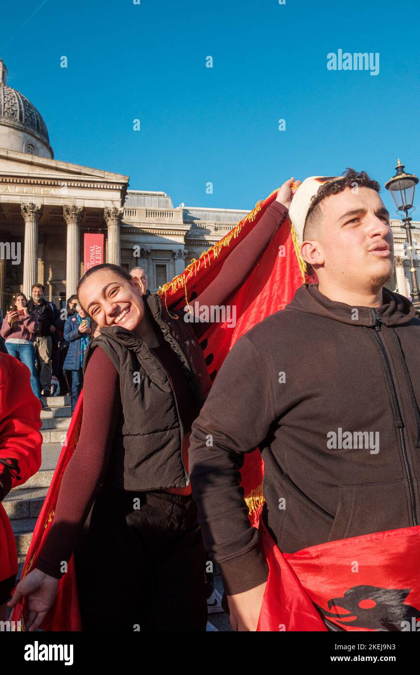 Gli albanesi con sede a Londra sono venuti fuori in grande dopo che Suella Braverman ha implicato che gli albanesi che sono venuti nel Regno Unito sono criminali Foto Stock