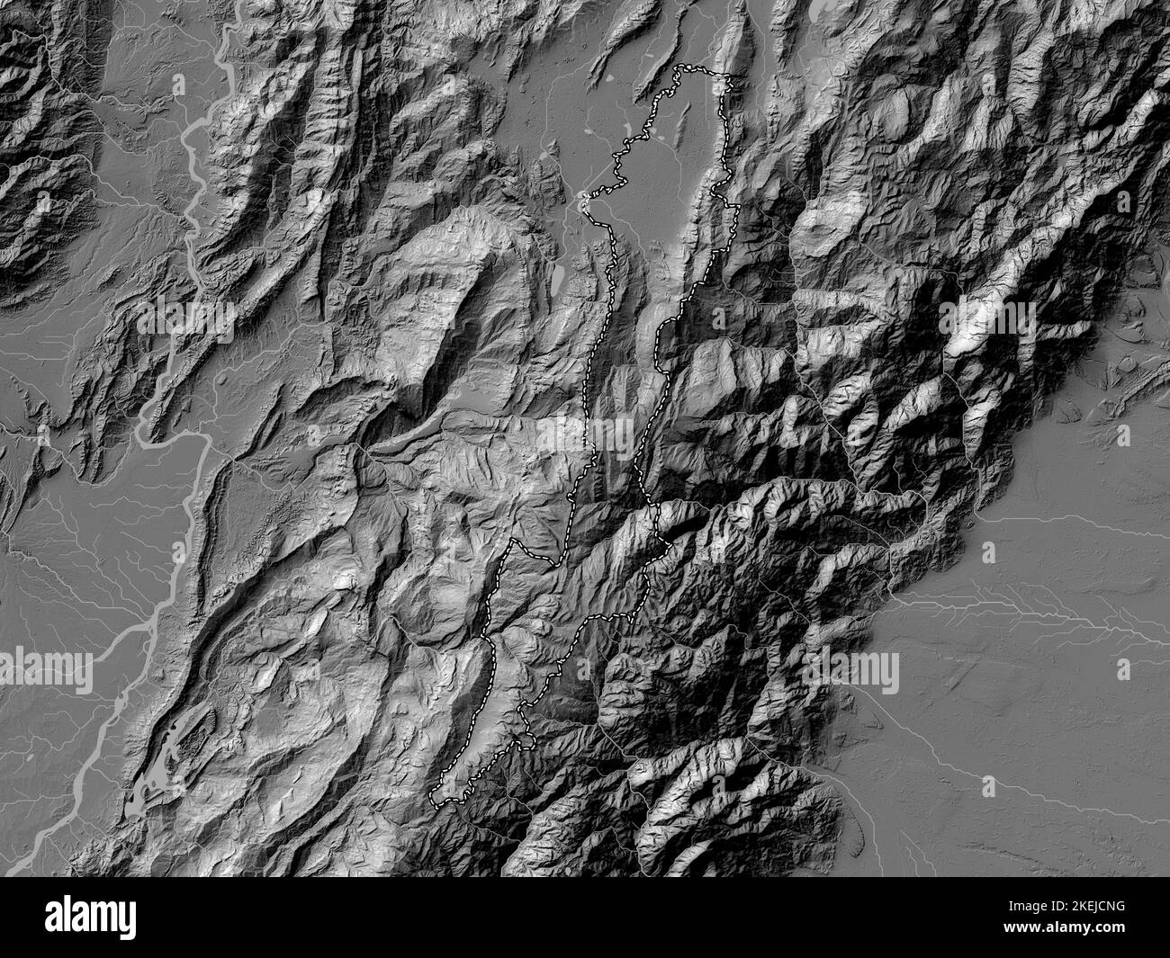 Distretto capitale di Bogotà, distretto capitale della Colombia. Mappa altimetrica bilivello con laghi e fiumi Foto Stock