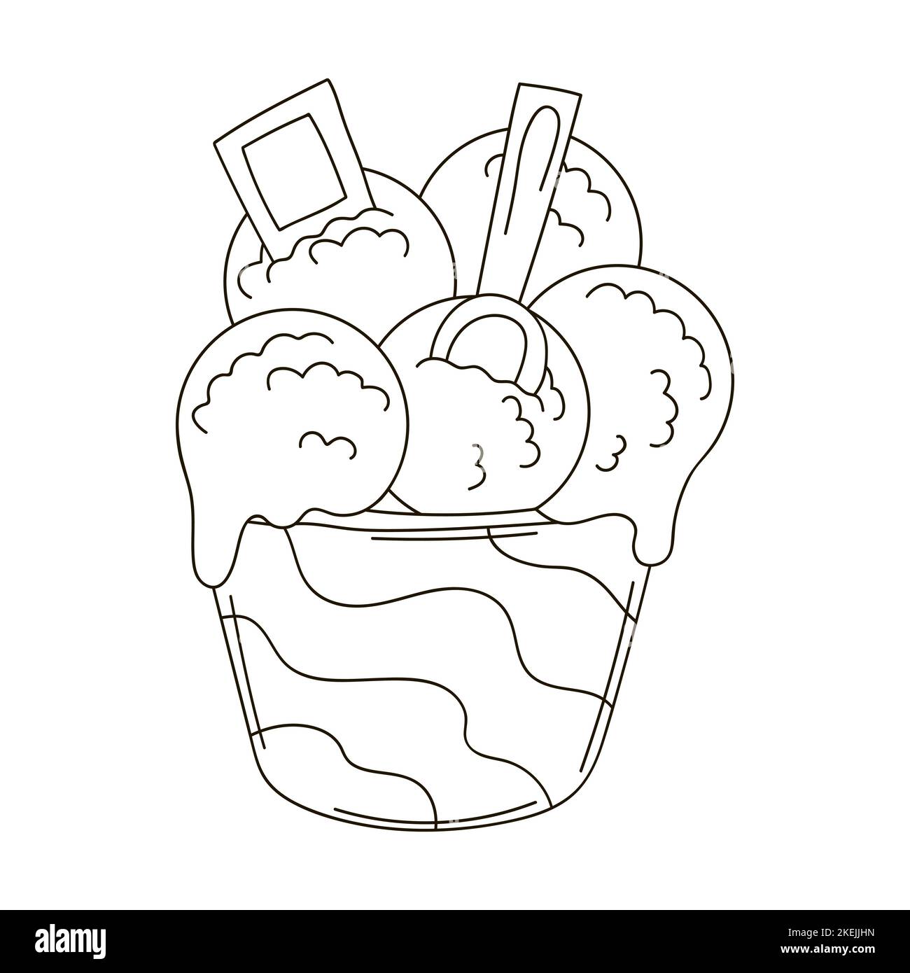 Colorazione elemento grafico per il tuo progetto. Illustrazione in stile disegno a mano. Secchio per gelato. Icona, perno, adesivo Illustrazione Vettoriale