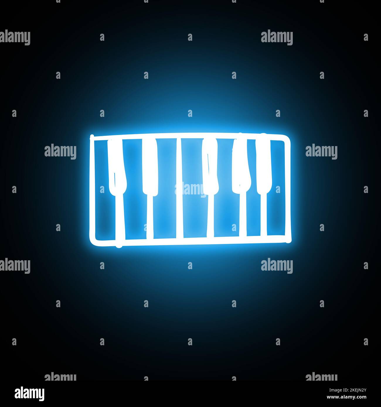 Icona a forma di tastiera disegnata a mano in stile ologramma e neon con bagliore Foto Stock