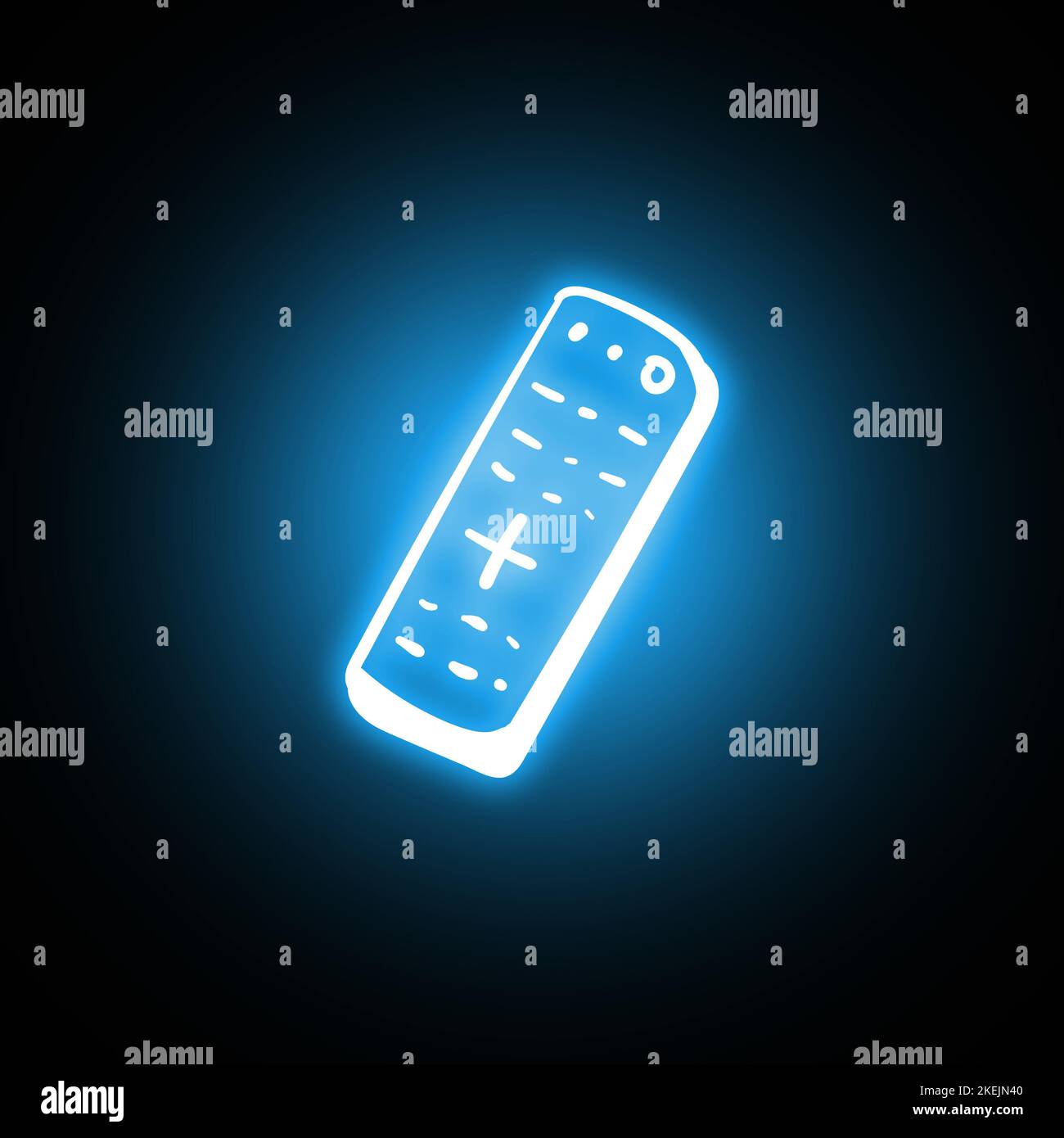 Icona del telecomando TV disegnata a mano in stile ologramma e neon con luce brillante Foto Stock