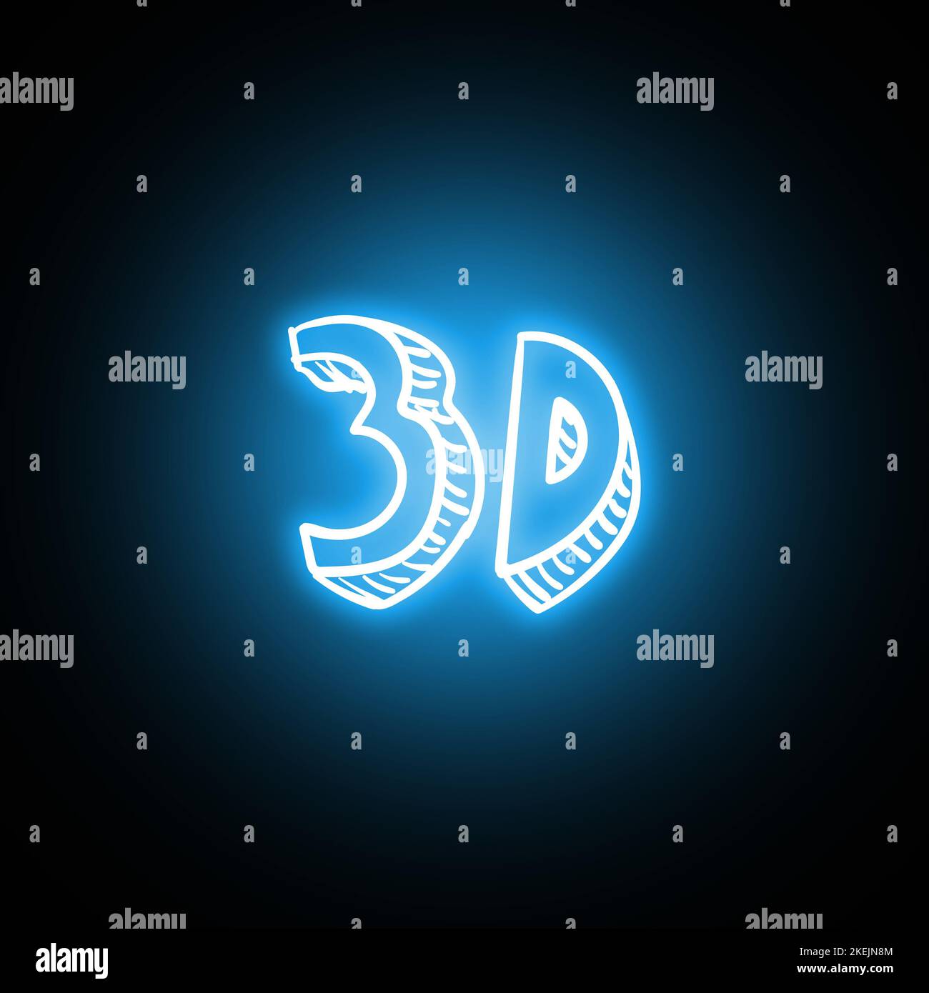 Icona a 3D effetti disegnata a mano in stile ologramma e neon con bagliore Foto Stock