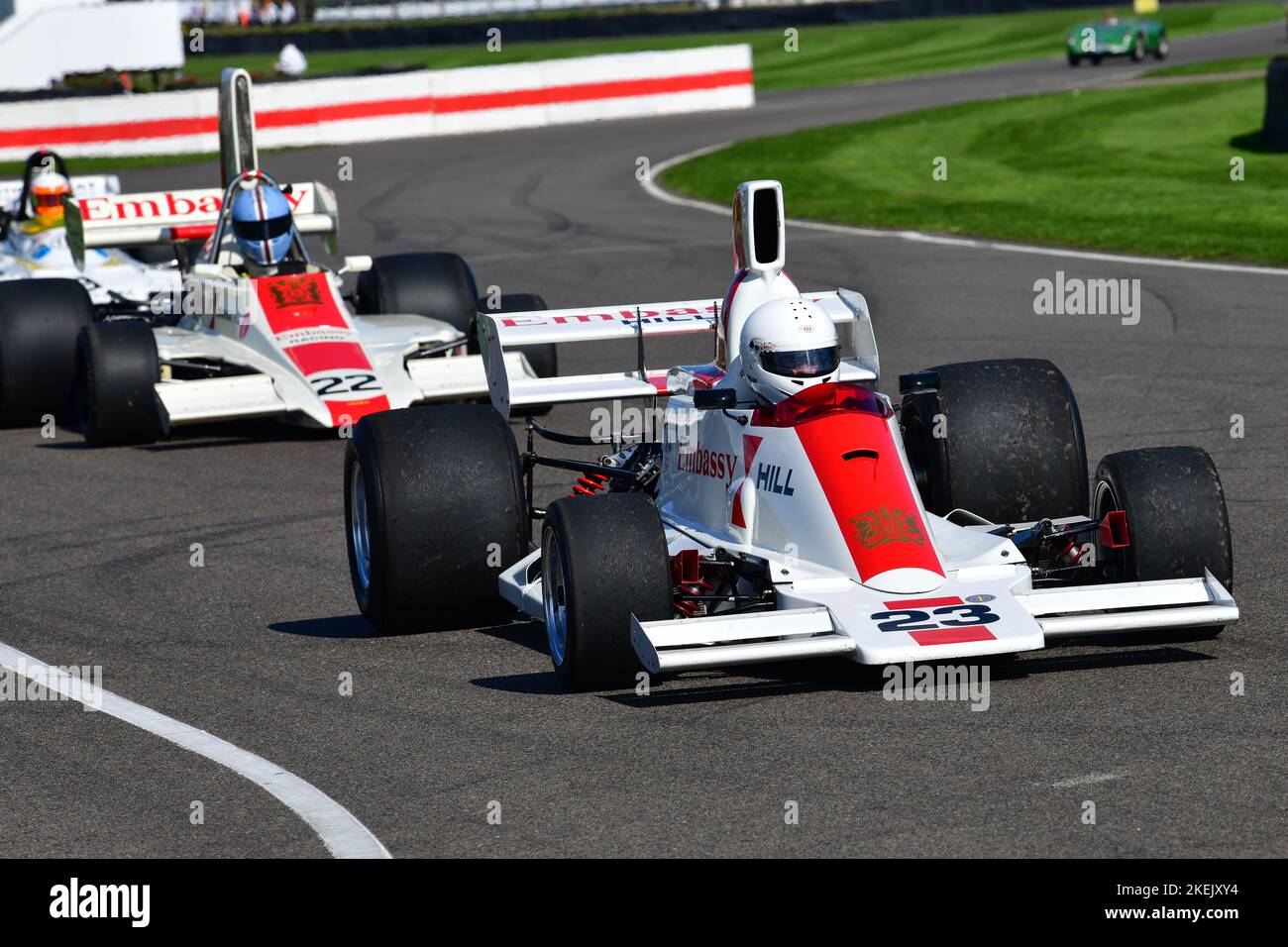 Franz Guggemos, Hill-Cosworth GH2, Brad Hoyt, Hill GH1, Graham Hill Celebration, Campione del mondo di Formula 1 molto celebrato e carismatico, ha vinto h Foto Stock
