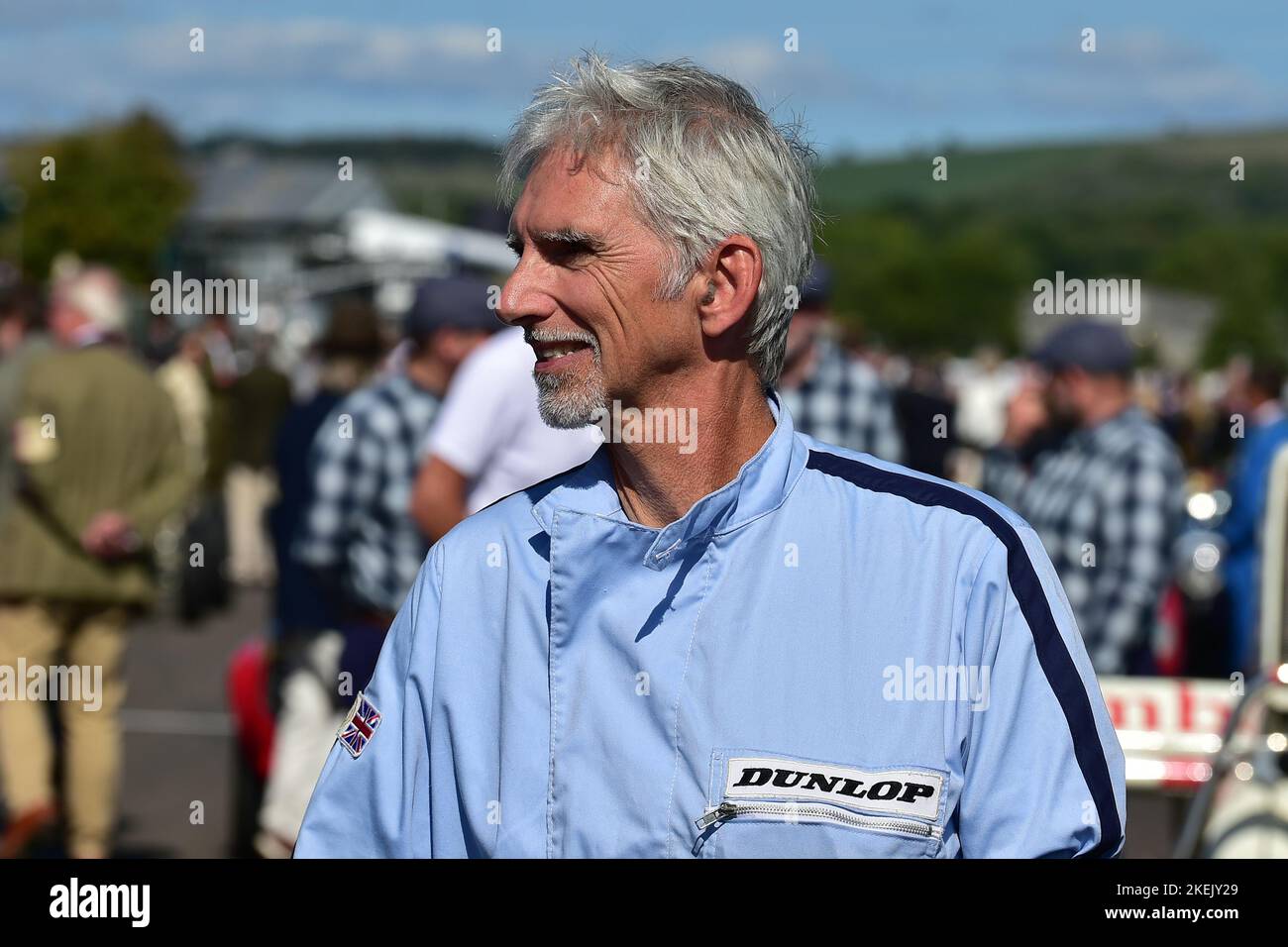 Damon Hill, Graham Hill Celebration, un campione del mondo di Formula 1 molto celebrato e carismatico, ha vinto il suo primo titolo F1 60 anni fa e un pilota o Foto Stock