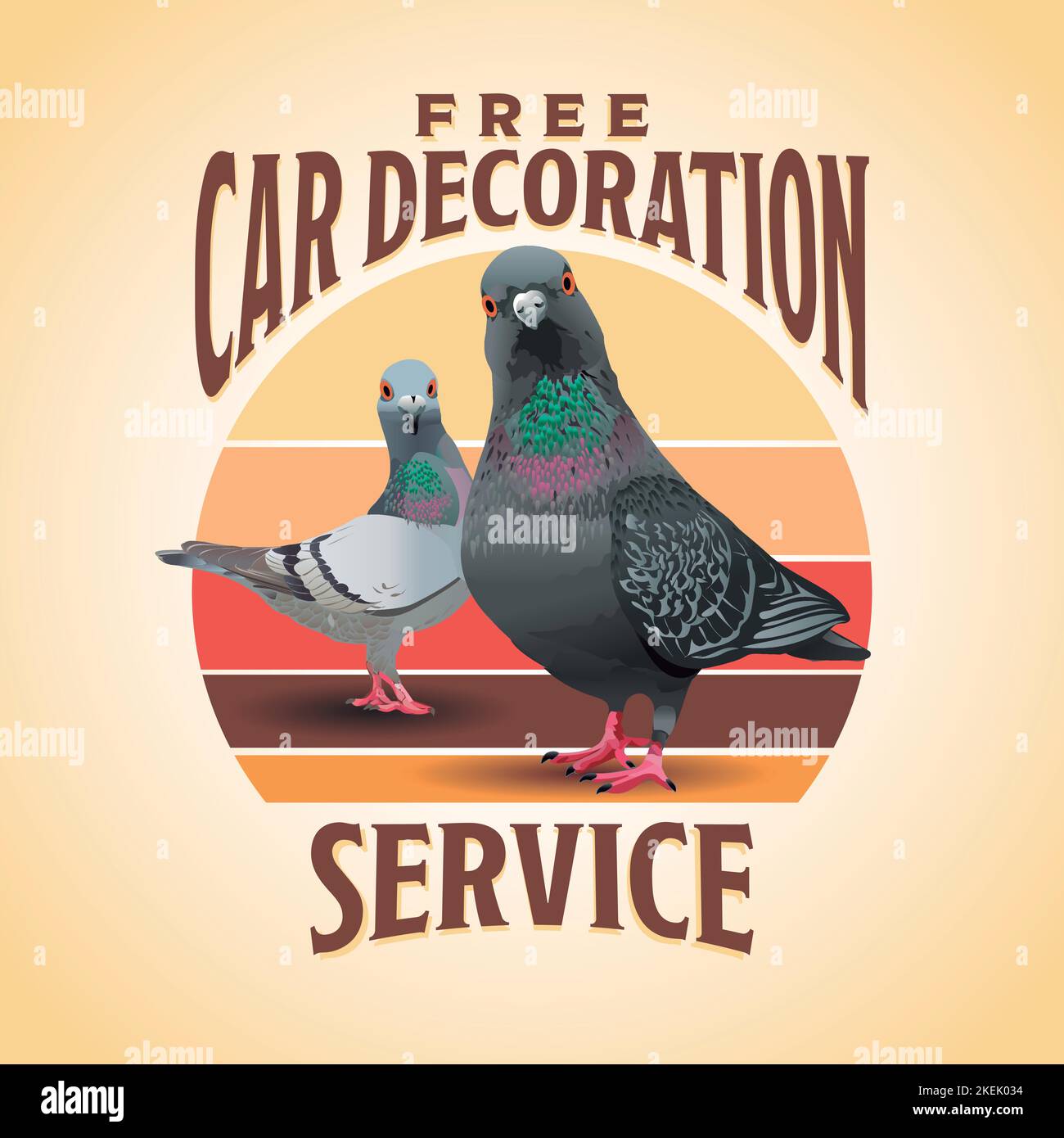 Piccioni servizio gratuito di decorazione auto, colombe divertenti, piccioni pazzo Illustrazione Vettoriale