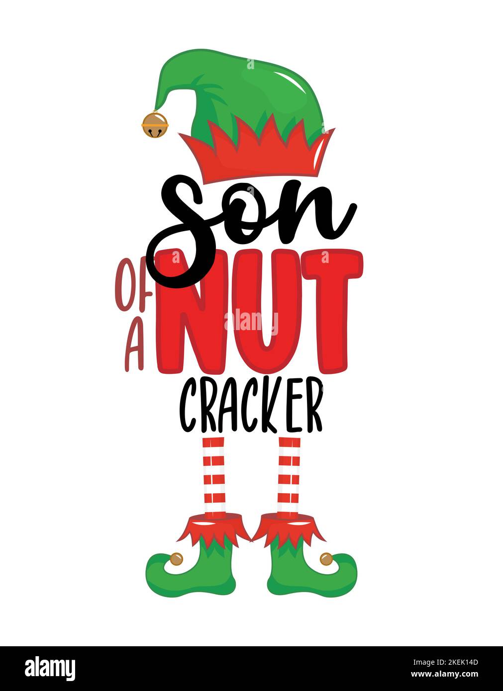 Figlio di uno Schiaccianoci - frase per Natale Elf. Vestiti di capretto o maglioni brutti. Lettere disegnate a mano per biglietti di auguri di Natale, inviti. Buono per t-s. Illustrazione Vettoriale