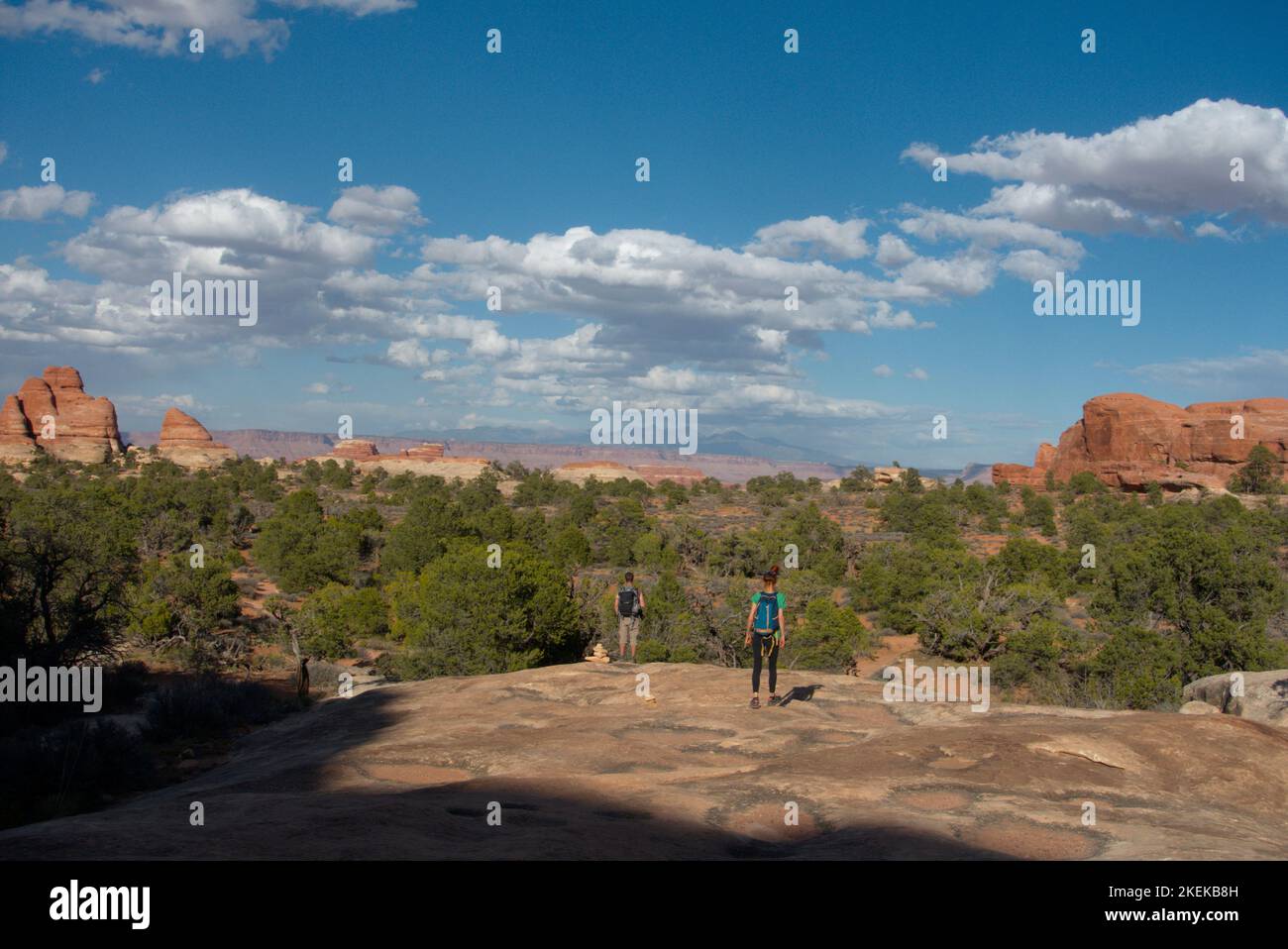 Guardando attraverso il deserto da Elephant Hill nel Parco Nazionale delle Canyonlands Foto Stock
