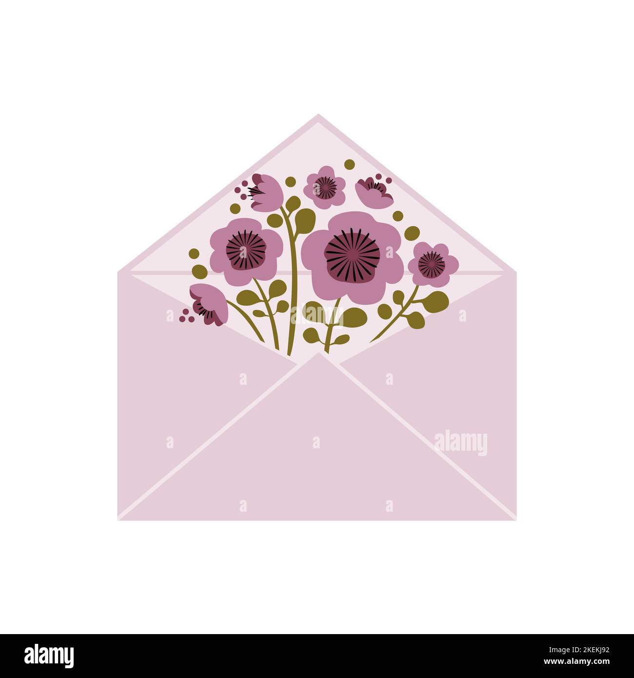 Busta rosa con bouquet di fiori. Illustrazione Vettoriale