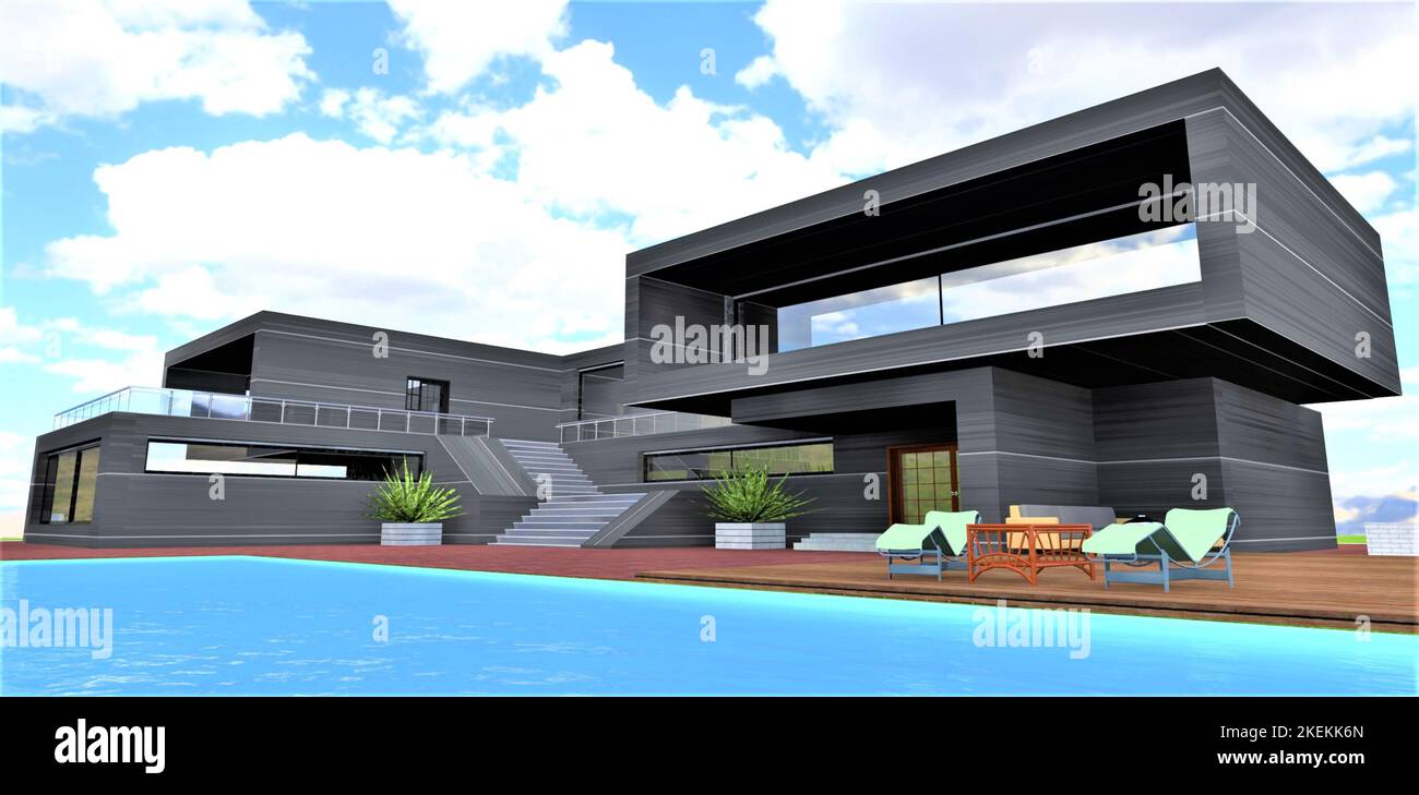 Innovativo materiale per la finitura delle facciate. Sembra fibra di carbonio. Ha una bassa conducibilità termica. Lunga durata in qualsiasi condizione di funzionamento. 3d renderi Foto Stock