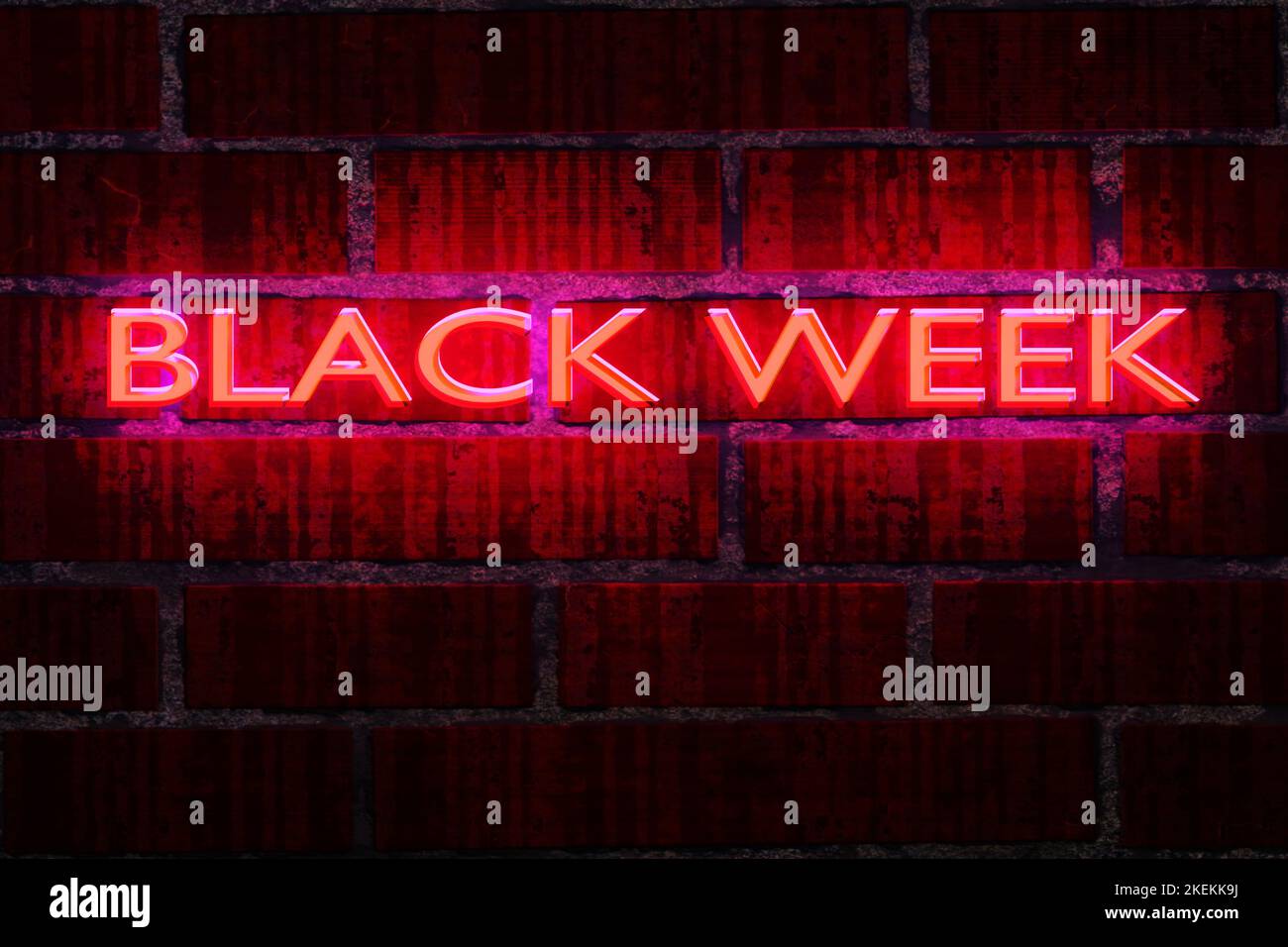 Banner del Black Friday con testo della Black week sulla parete in mattoni grunge Foto Stock