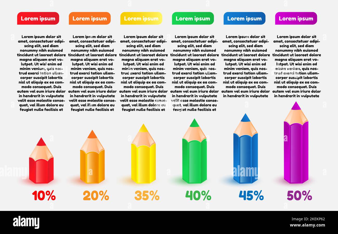 Disegno infografico vettoriale con icone matite e 6 opzioni o passi. Infografiche per il concetto di business. Può essere utilizzato per banner e flussi di lavoro delle presentazioni Illustrazione Vettoriale