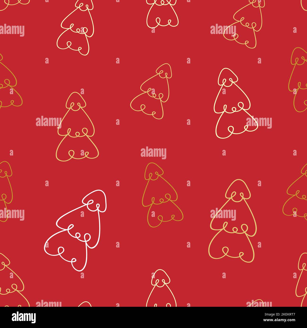 Modello natalizio senza cuciture con linea di abeti su sfondo rosso. In stile Scandinavo. Perfetto per inviti alle vacanze, biglietti d'auguri invernali, wallpape Illustrazione Vettoriale