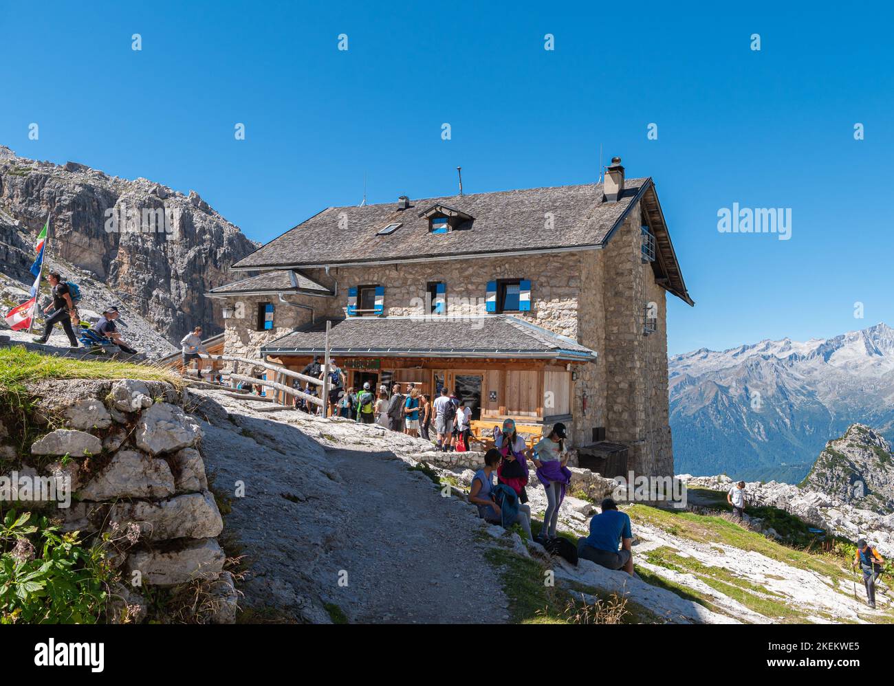 Rifugio Tuckett (2272 m.s.l.m.) Madonna di Campiglio, Dolomiti di Brenta, Trentino Alto Adige, Italia settentrionale - Parco Naturale Adamello Brenta Foto Stock