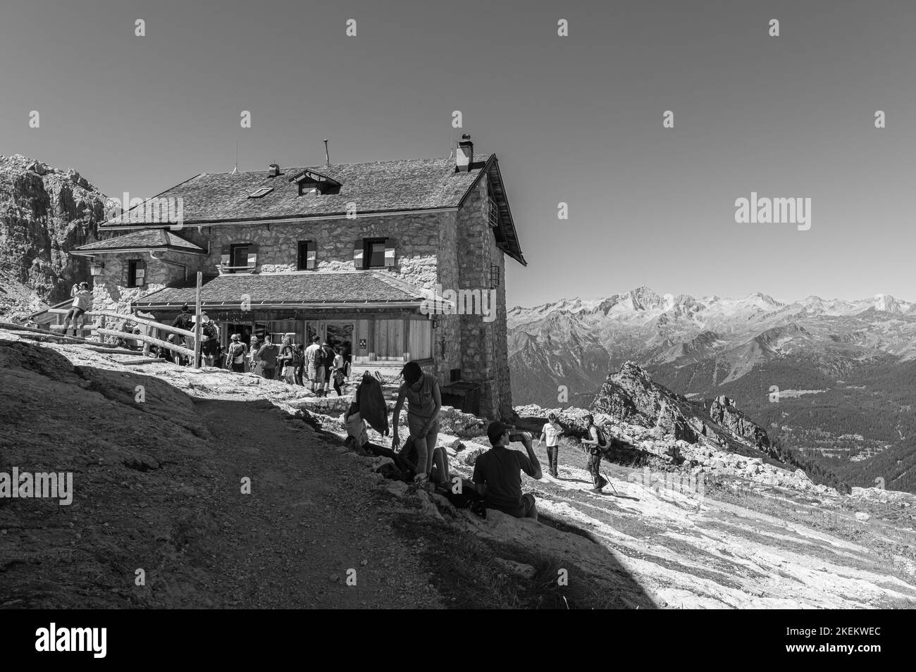 Rifugio Tuckett (2272 m.s.l.m.) Madonna di Campiglio, Dolomiti di Brenta, Trentino Alto Adige, Italia settentrionale - Parco Naturale Adamello Brenta Foto Stock
