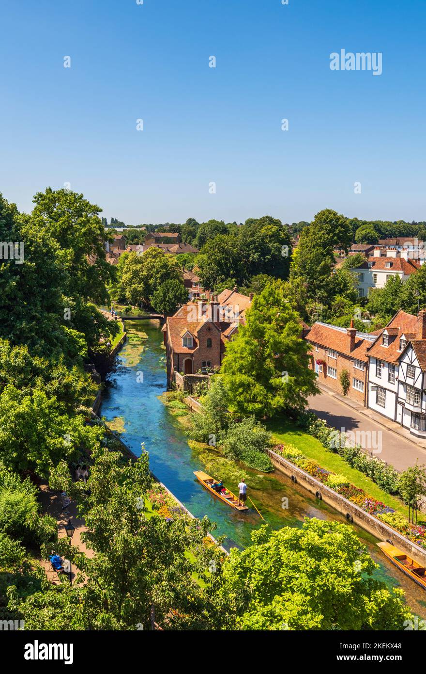 Westgate Gardens a Canterbury, vista dalla cima delle Westgate Towers Foto Stock