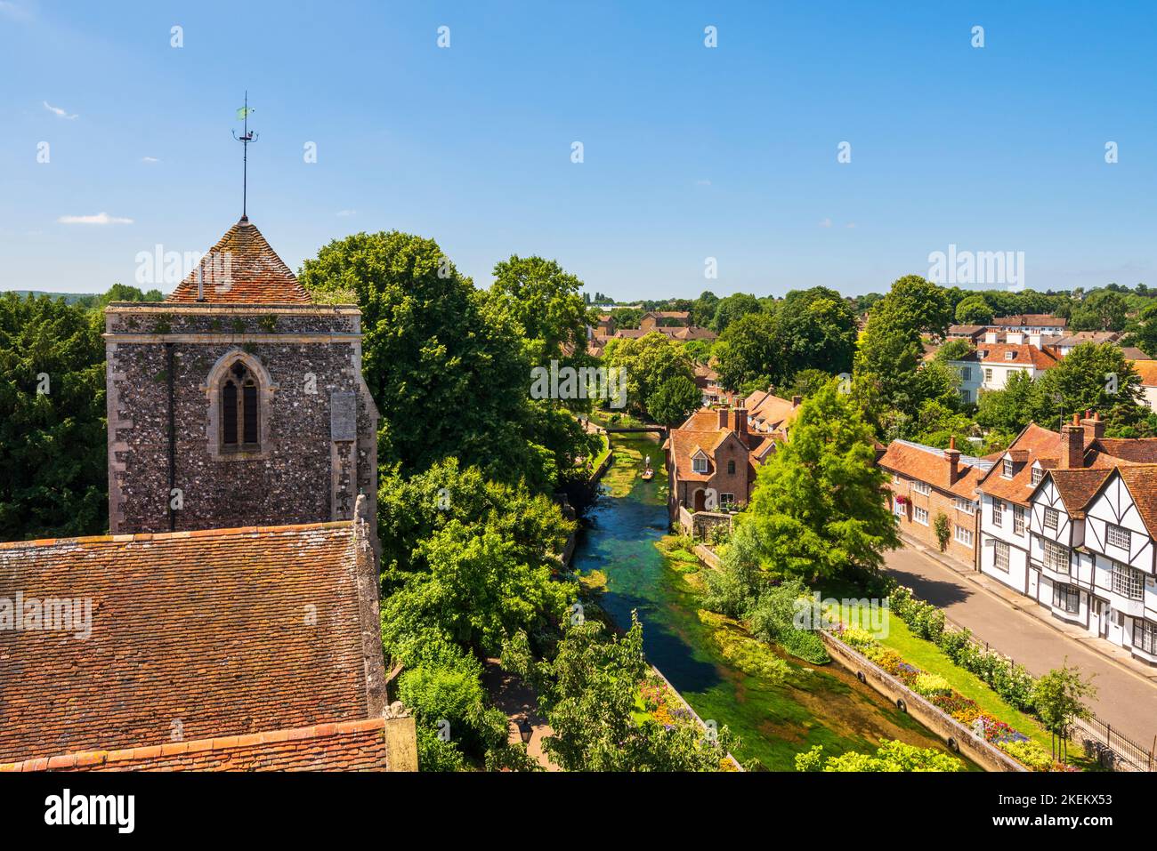 Westgate Gardens a Canterbury, vista dalla cima delle Westgate Towers Foto Stock