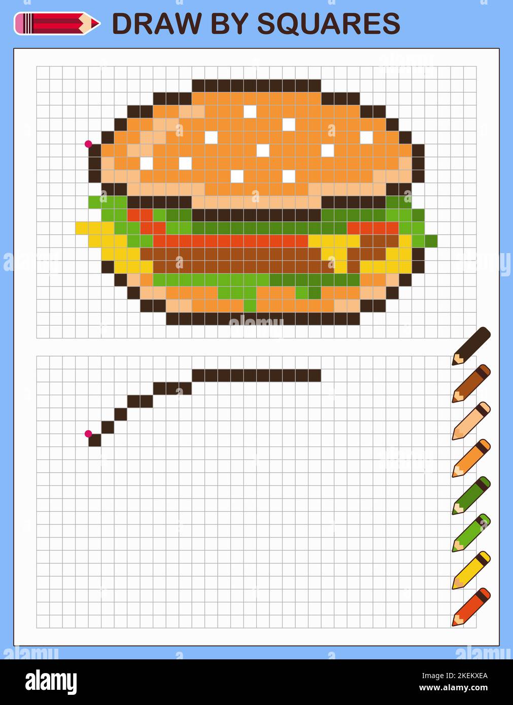 Pesca la banana per hamburger. Copiare la foto. Gioco per bambini. Illustrazione Vettoriale