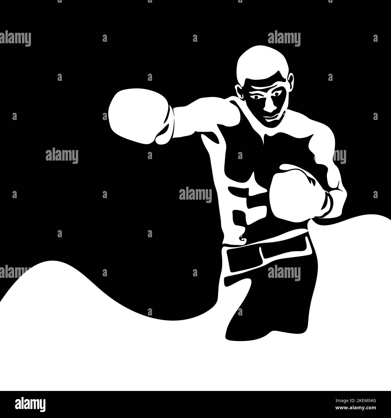 Silhouette di un'illustrazione in bianco e nero vigorosa del boxer Illustrazione Vettoriale