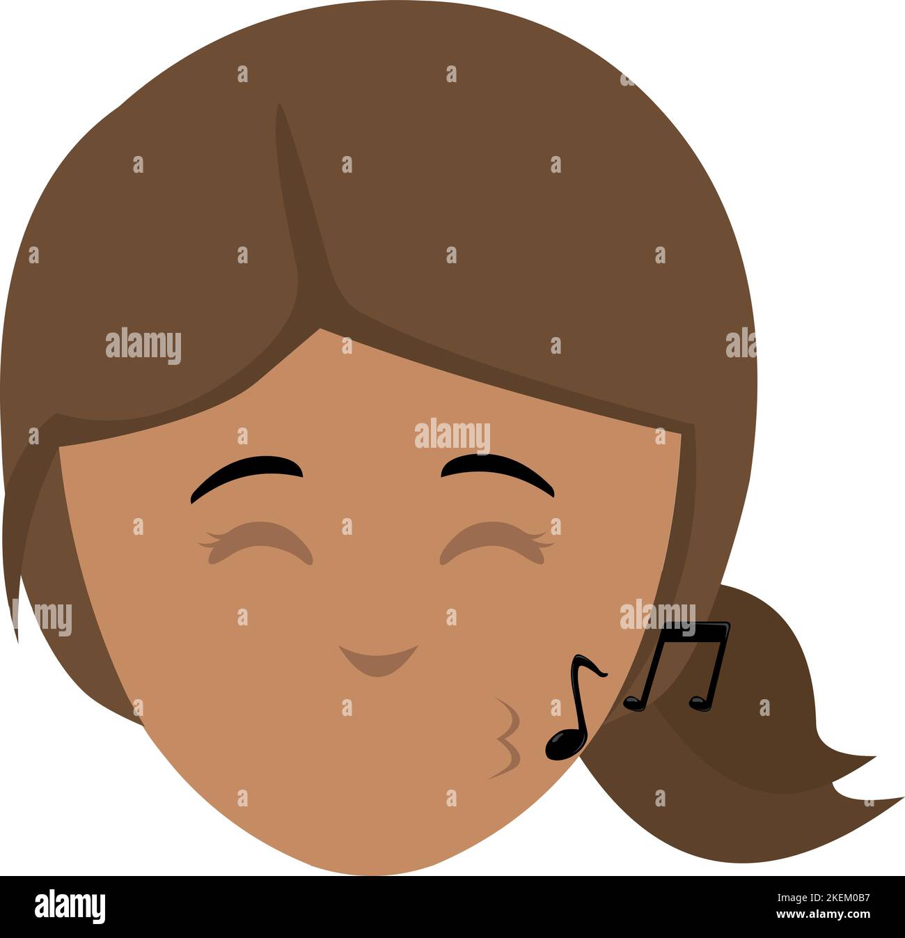 Illustrazione vettoriale del volto di una donna cartoon che fischia con note musicali Illustrazione Vettoriale