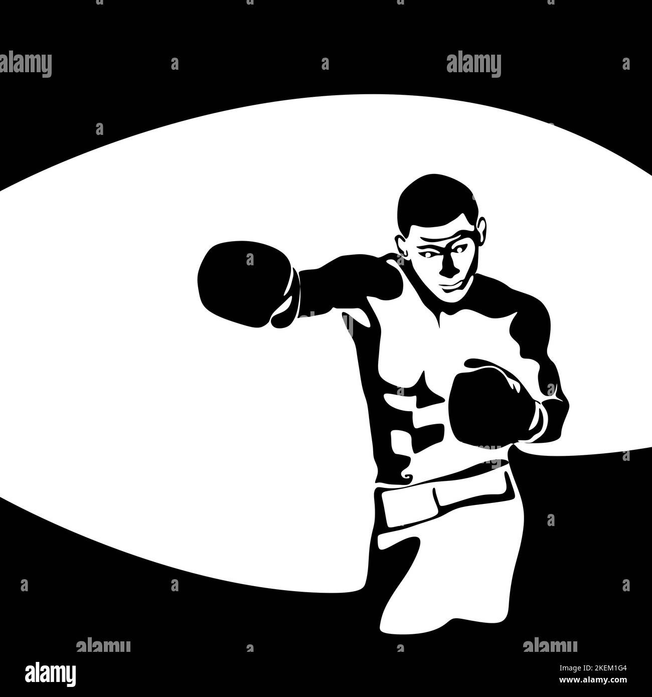 Silhouette di un'illustrazione in bianco e nero vigorosa del boxer Illustrazione Vettoriale