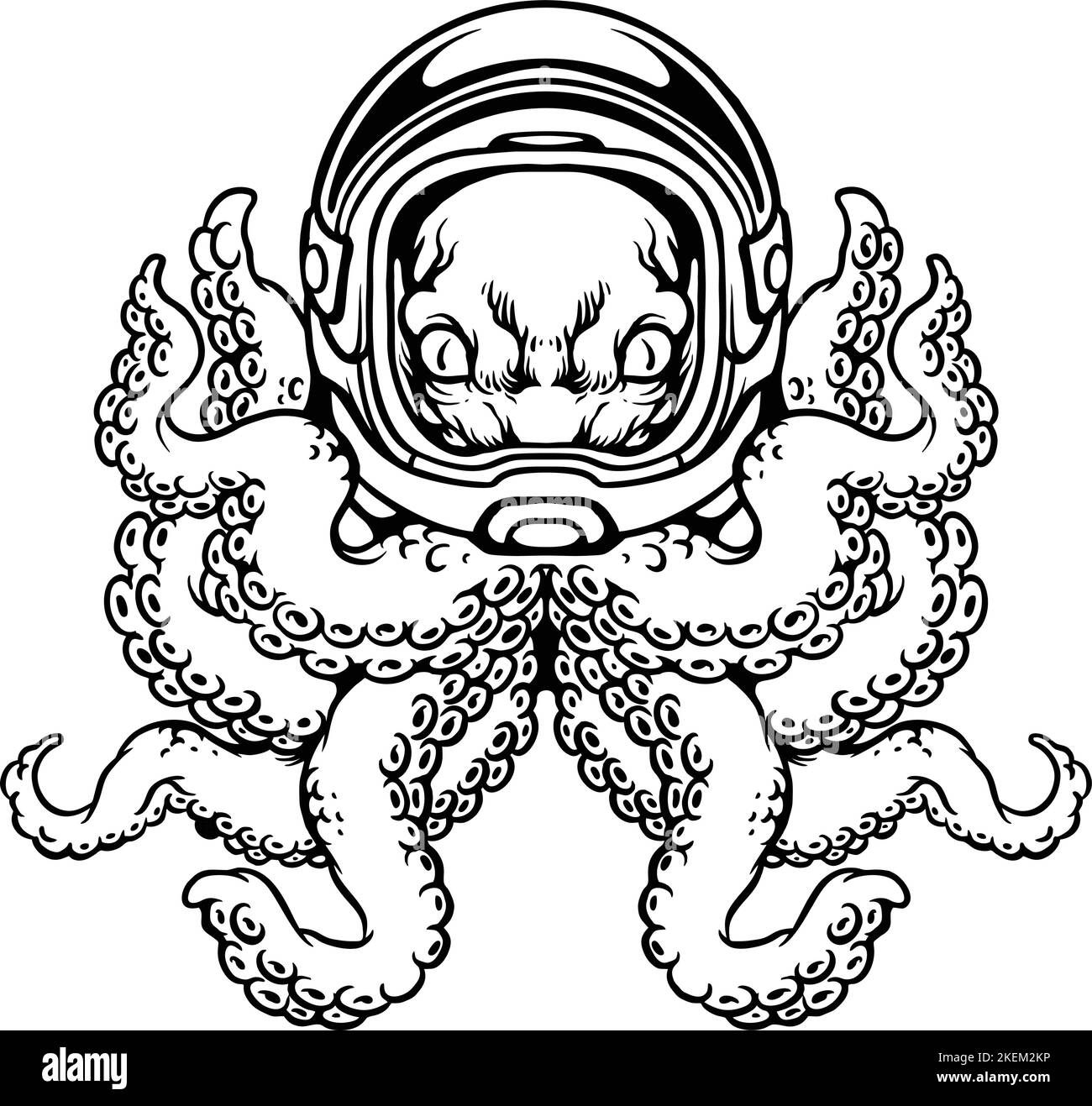 Contorni Octopus Space clipart illustrazioni vettoriali per il tuo logo di lavoro, t-shirt merchandising, adesivi e disegni di etichette, poster, biglietti d'auguri Illustrazione Vettoriale
