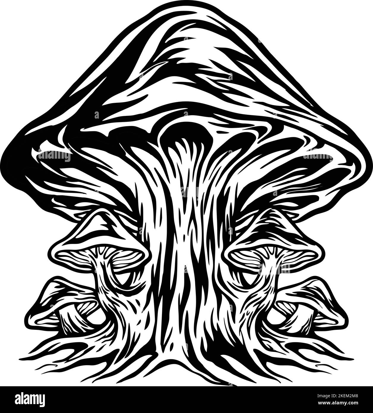 Profilo della natura Fungus pianta funghi illustrazioni vettoriali per il tuo logo di lavoro, t-shirt merchandise, adesivi e disegni di etichette, poster Illustrazione Vettoriale