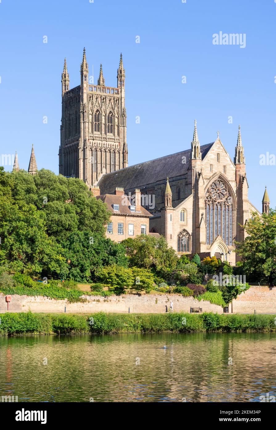 Cattedrale di Worcester Fiume Severn Cattedrale di Worcester Worcester Worcester Inghilterra Regno Unito GB Europa Foto Stock