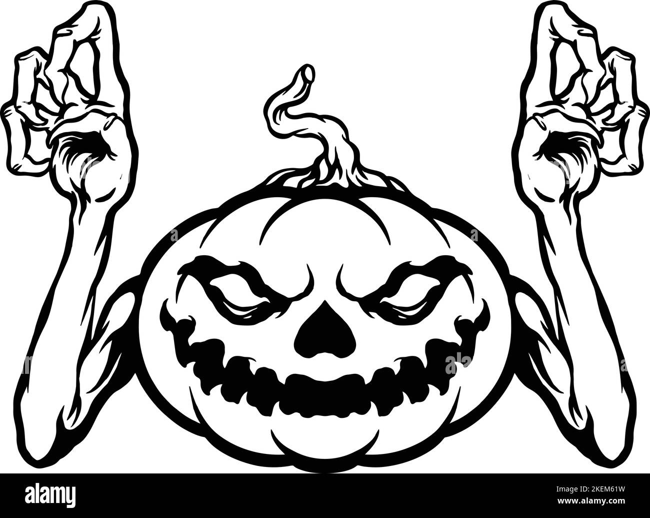 Spaventoso terrore zucca monocromatico clipart illustrazioni vettoriali per il tuo logo di lavoro, t-shirt merchandise, adesivi e disegni di etichette, poster Illustrazione Vettoriale