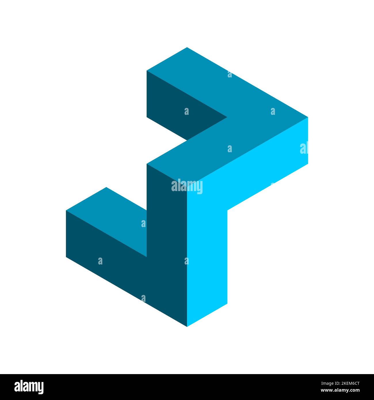 3D numero blu 3. Tre lettere L in prospettiva diversa. Angolo isometrico distorto numero tre. Design geometrico del logo aziendale. Vettore Illustrazione Vettoriale