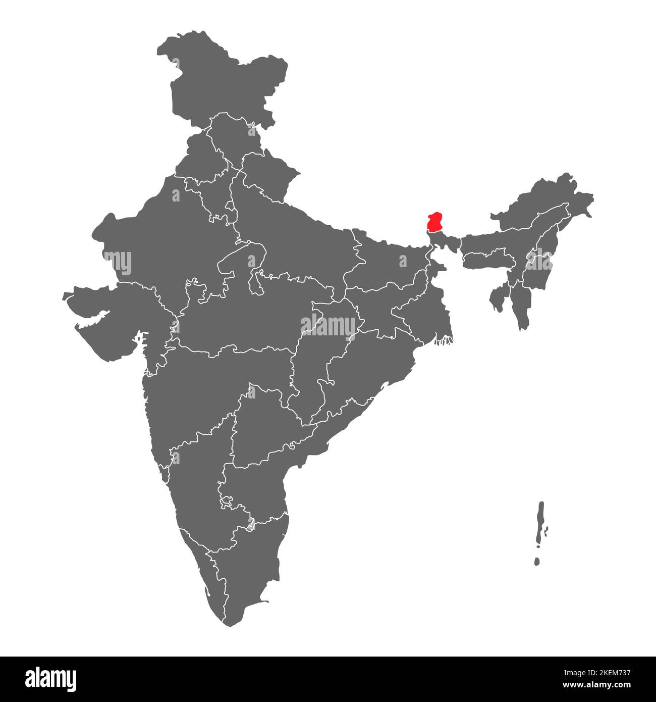 Mappa grafica dell'India, icona di geografia del viaggio, regione indiana SIKKIM, illustrazione vettoriale . Illustrazione Vettoriale