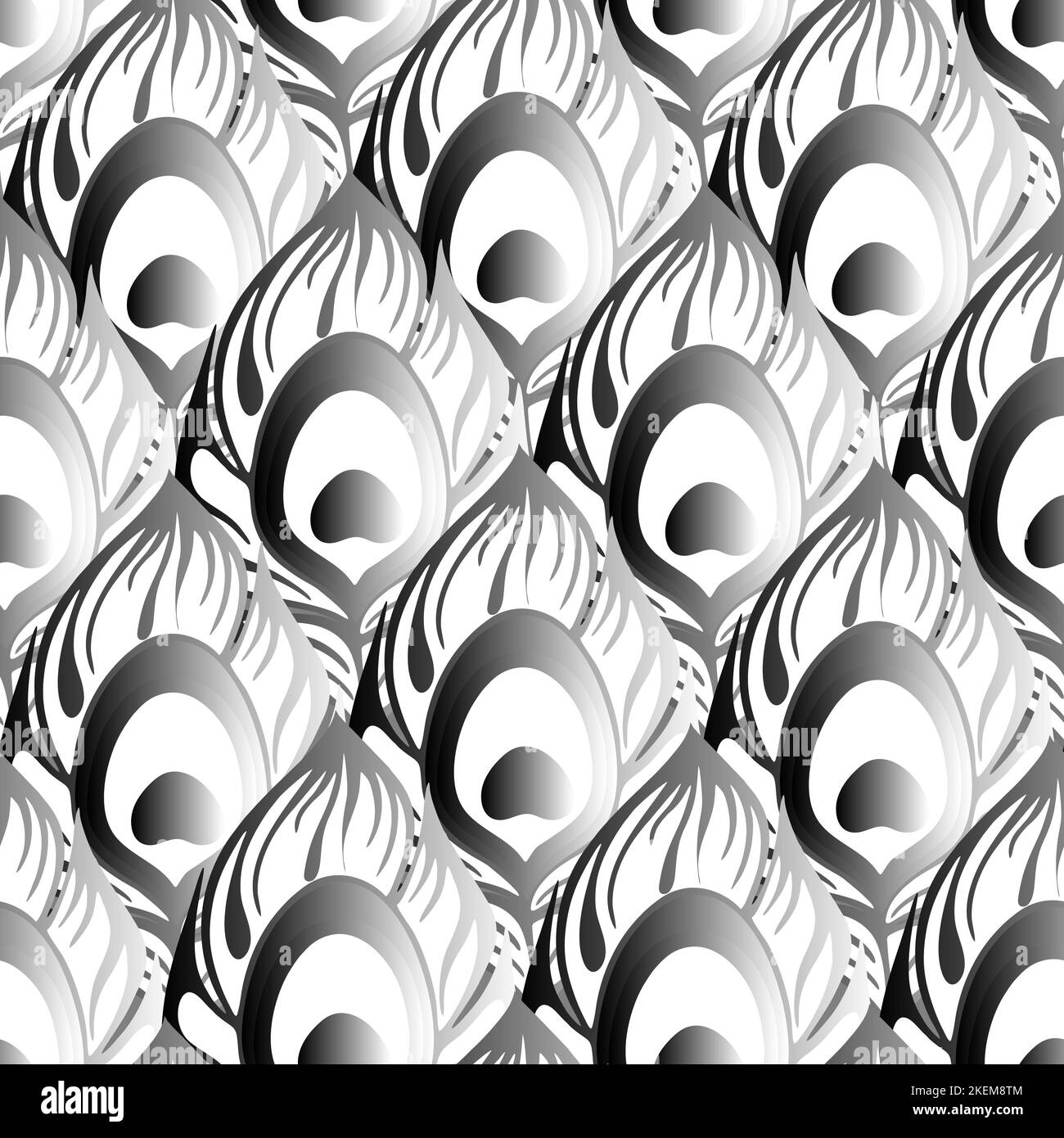 motivo senza cuciture di piume volumetriche bianche e grigie, texture, design Foto Stock