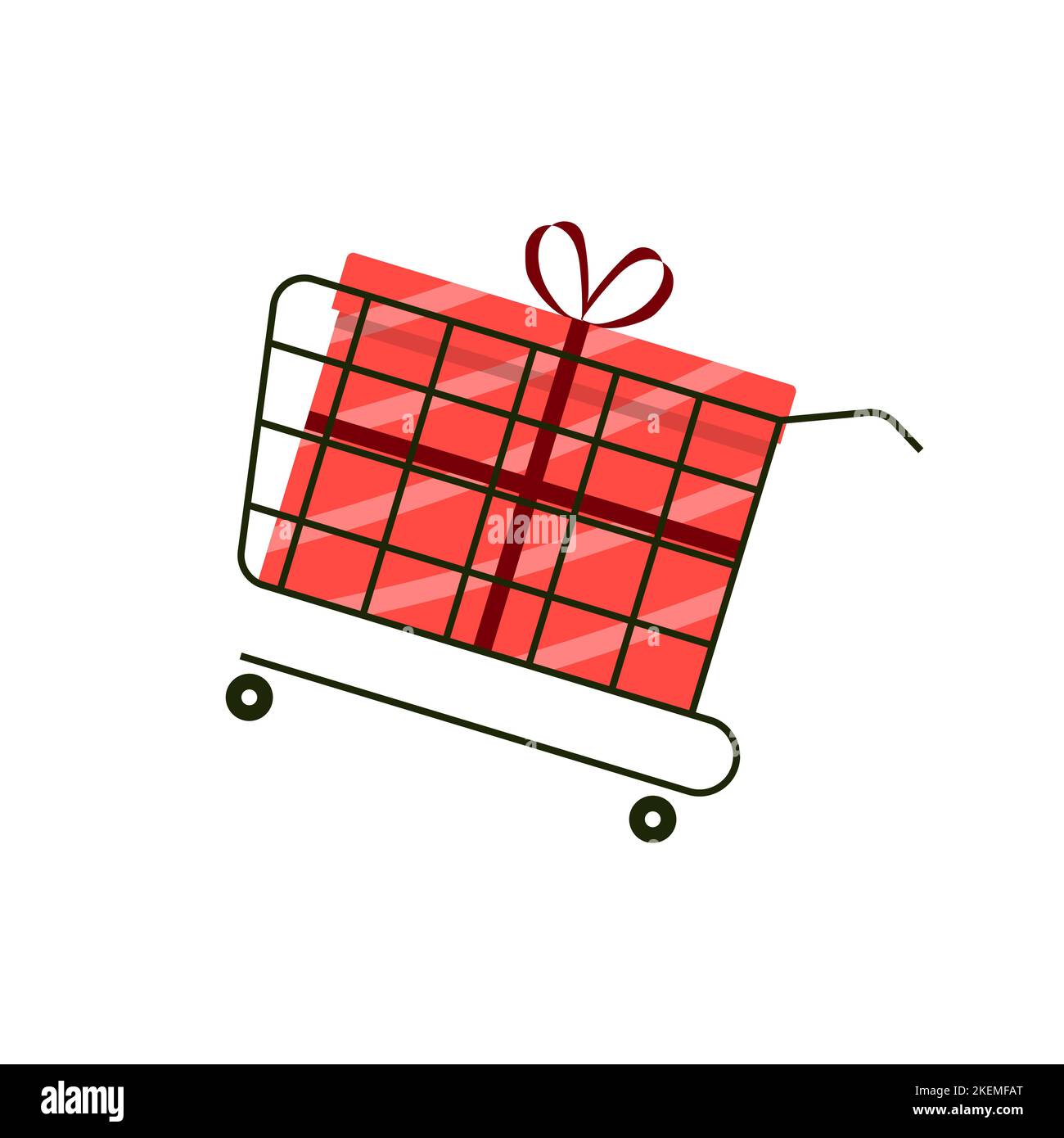 Carrello con scatole regalo, sacchetti di carta, regali. Offerta invernale, estiva, autunnale, primaverile Illustrazione Vettoriale