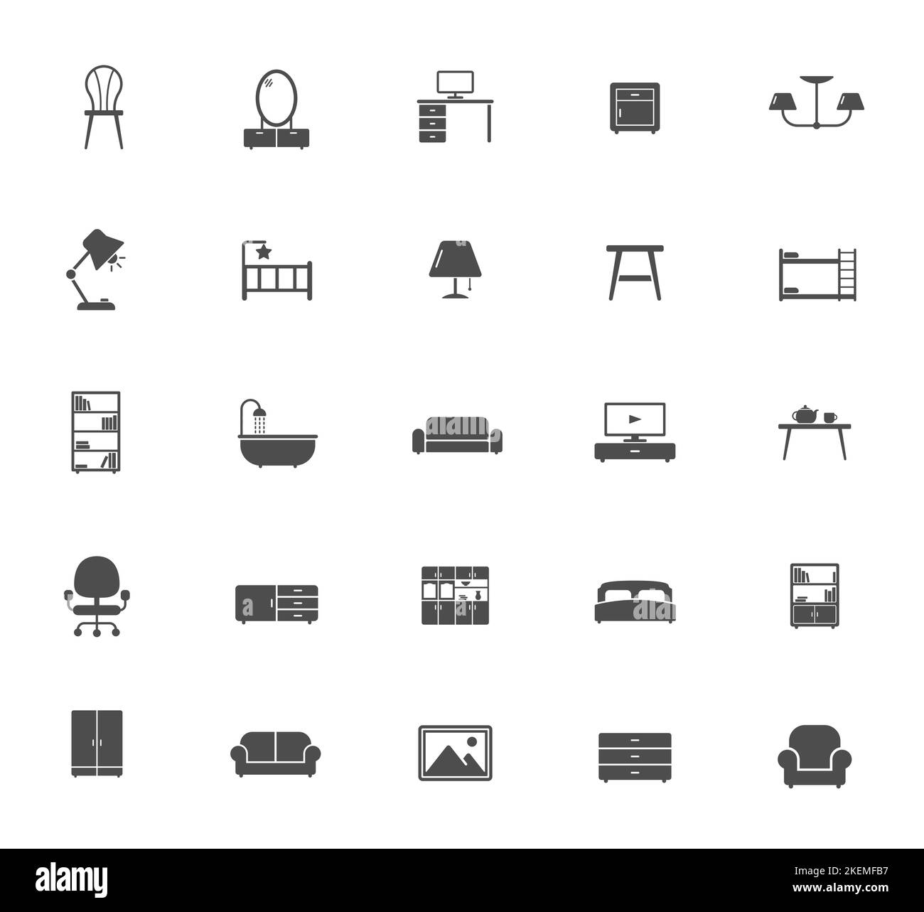 mobili silhouette icone vettoriali isolato su bianco Illustrazione Vettoriale