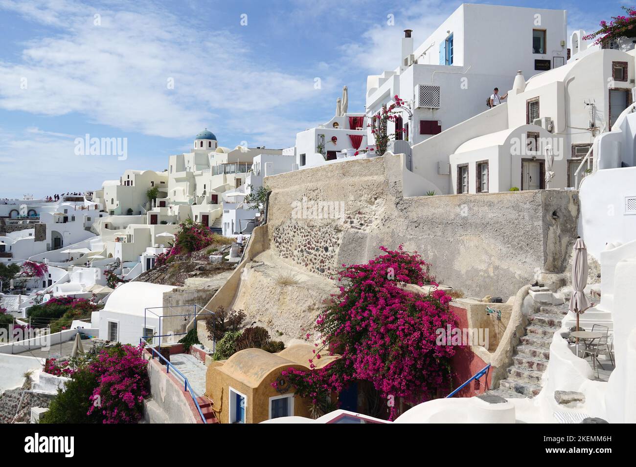 View, Oia o Ia, (Pano Meria), Santorini, Grecia, Europa Foto Stock