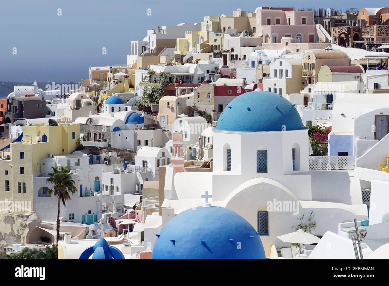 View, Oia o Ia, (Pano Meria), Santorini, Grecia, Europa Foto Stock